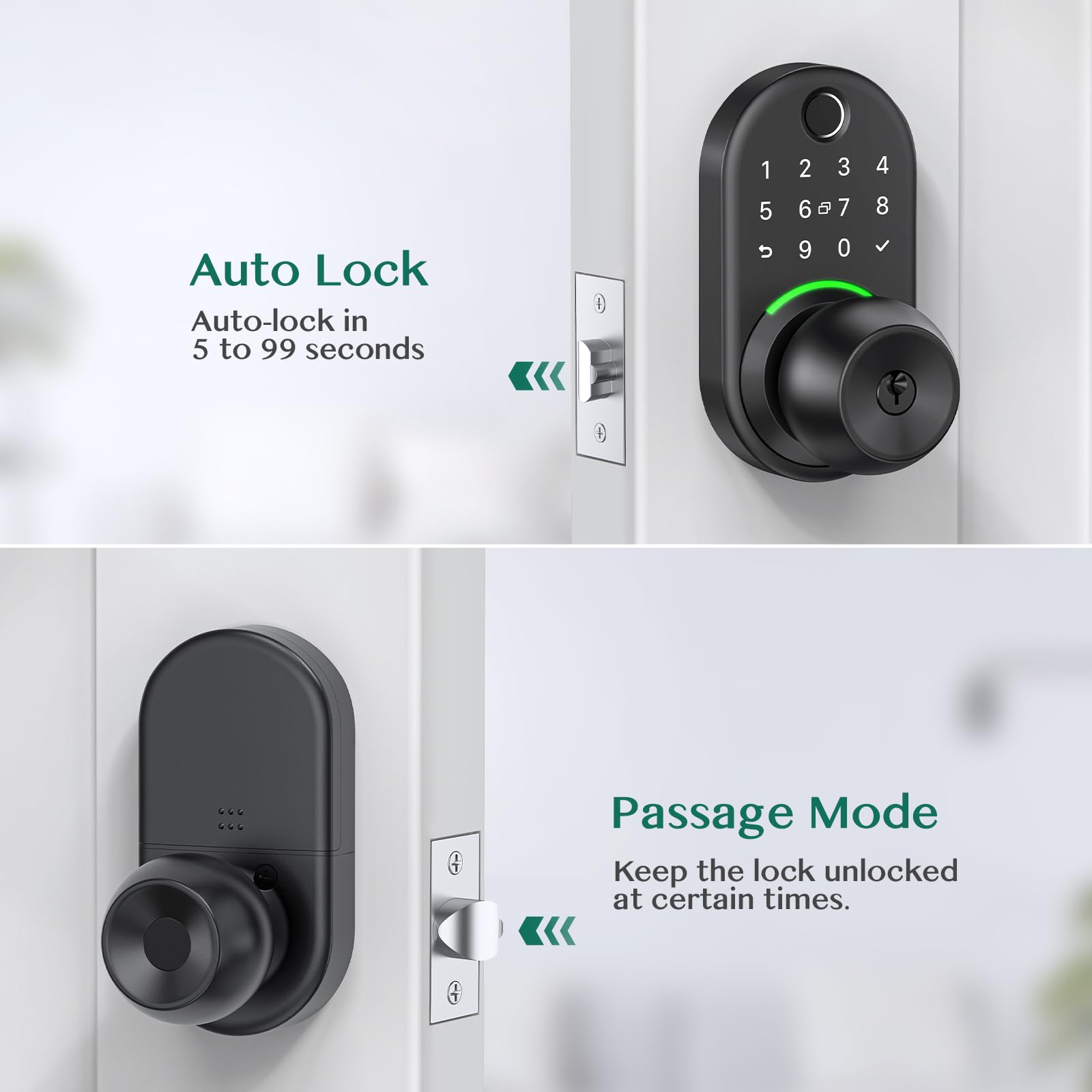 Yamiry Keypad Smart Door Lock With Knob, Keyless Entry Digital Lock With Handle, Fingerprint Electronic Knob For Front Door, Generate Passcode Remotely, Easy Installation