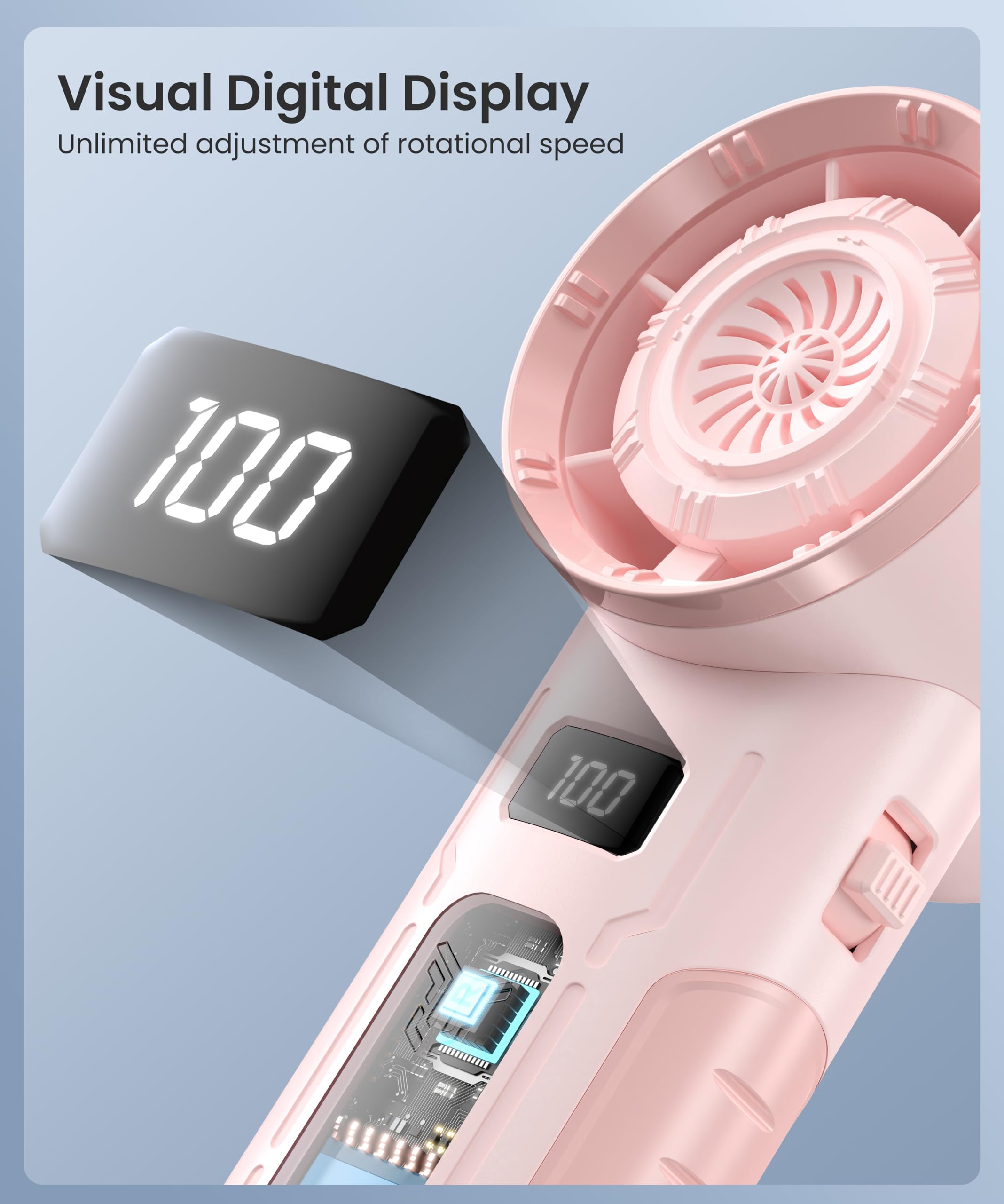 Honhey Portable Handheld Fan Mini Turbo Fan With Digital Display, 1-100 Speed Adjustable Turbo