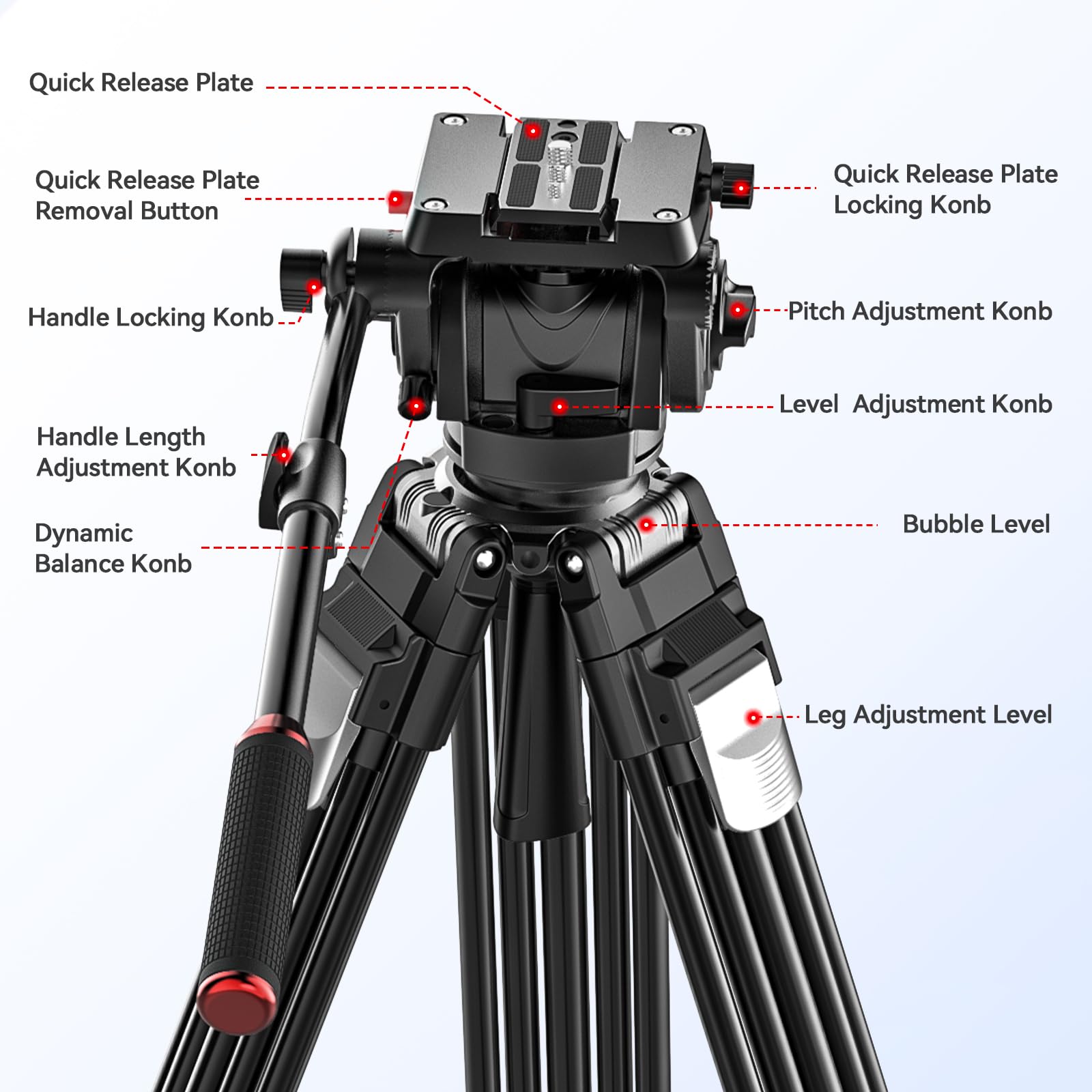Takerers 74.8In/190Cm Video Tripod With Fluid Head 360°【One-Step Max Height】Aluminum Alloy Heavy Duty Tripod For Camera Dslr, Professional Video Camera With Damping Adjustable,Qr Plate, Max Load 33Lbs
