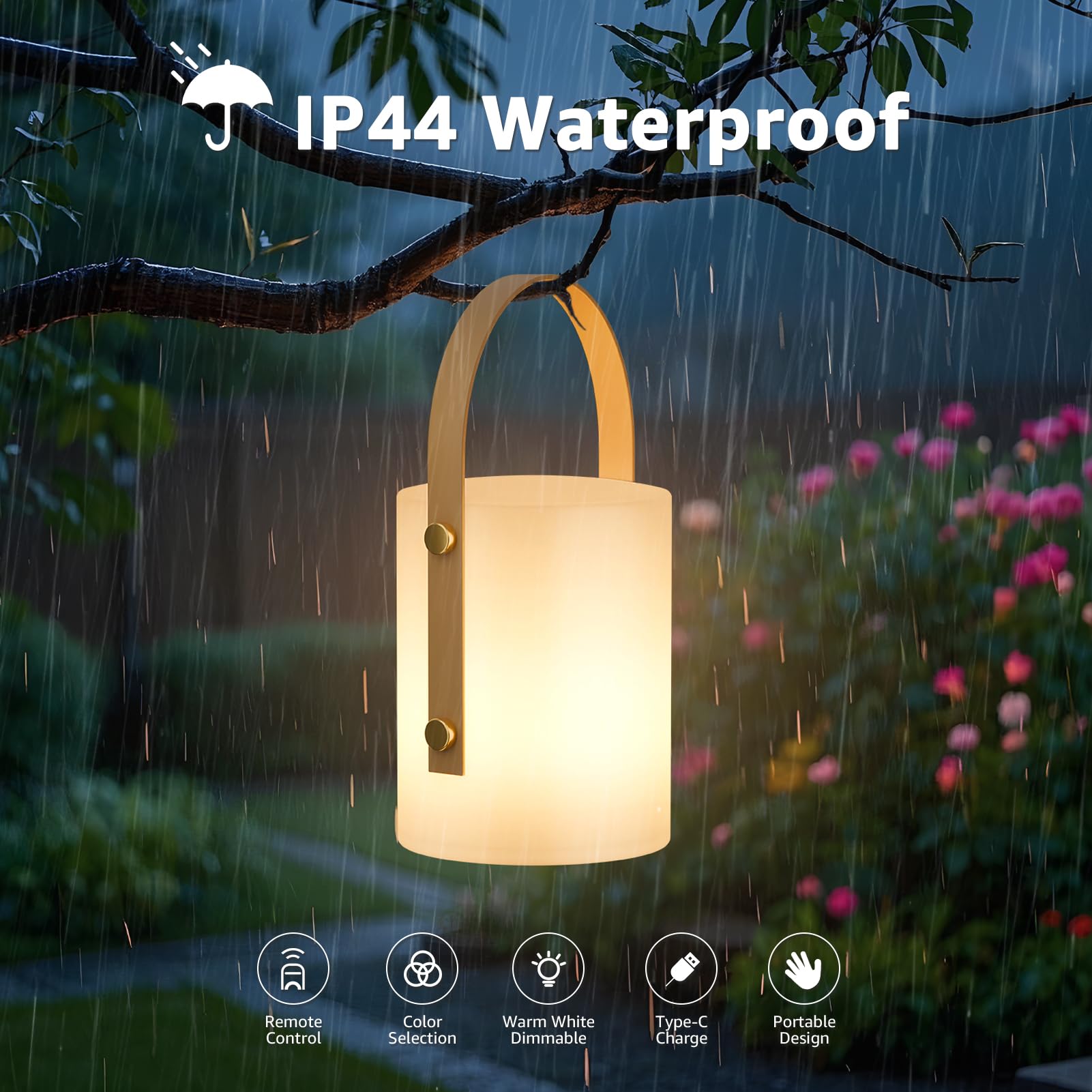 Uuffoo Outdoor Cordless Table Lamp Led Lantern Shower Lamp, Dimmable Rgb And Warm White For Patio, Camping, Restaurant, Bathroom