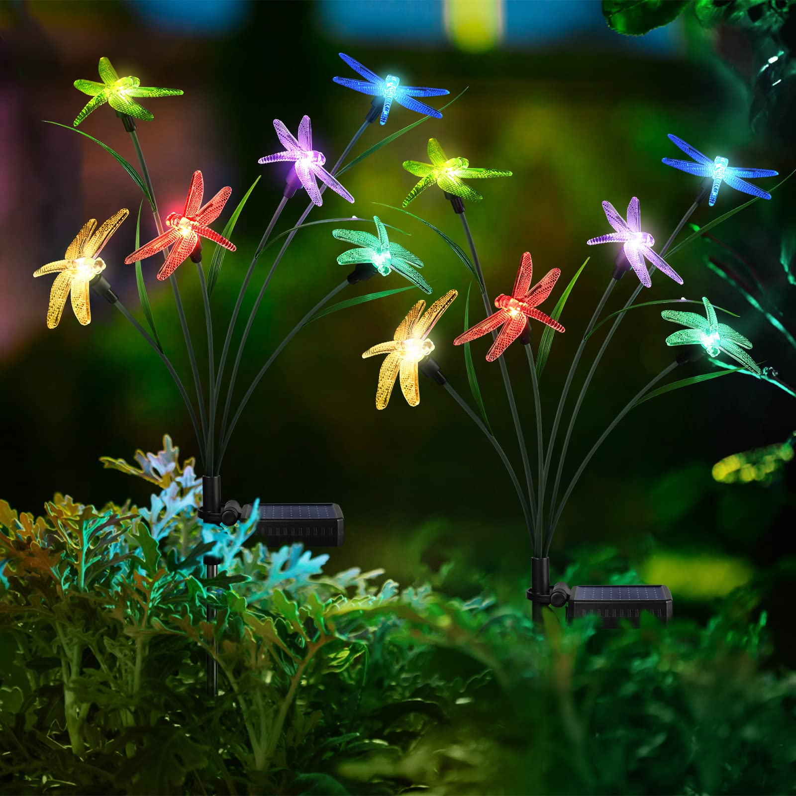 Beidoulu Solar Garden Light Outdoor Decoration Dragonfly Swing Light Set 2 Pcs For Patio Yard Landscape Path Decor For Outdoor