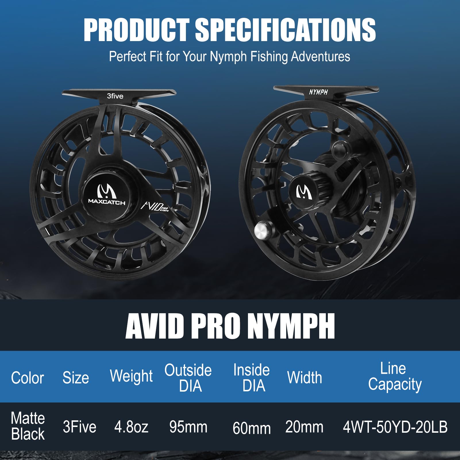 M Maximumcatch Maxcatch Avid Pro Nymph Fly Reel, Cnc-Machined Large Arbor Full Frame Fly Fishing Reel For Euro Nymph