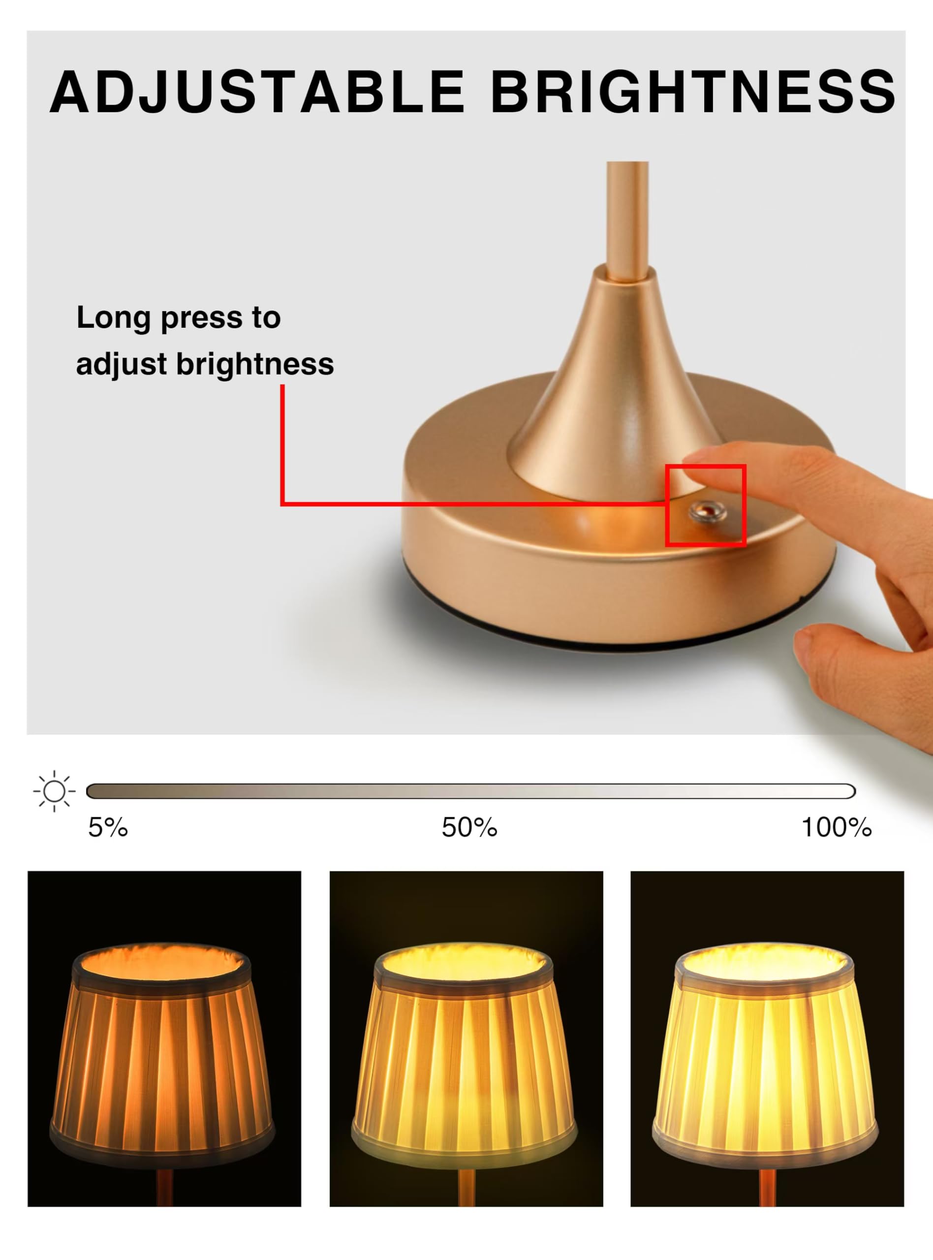 Joyoswo Set Of 2 Cordless Table Lamp,Rechargeable Fabric Shade Bedside Lamps,3 Color Temperature Stepless Dimming Led Table Lamp For Bedroom Living Room Kids Room End Table (Gold)