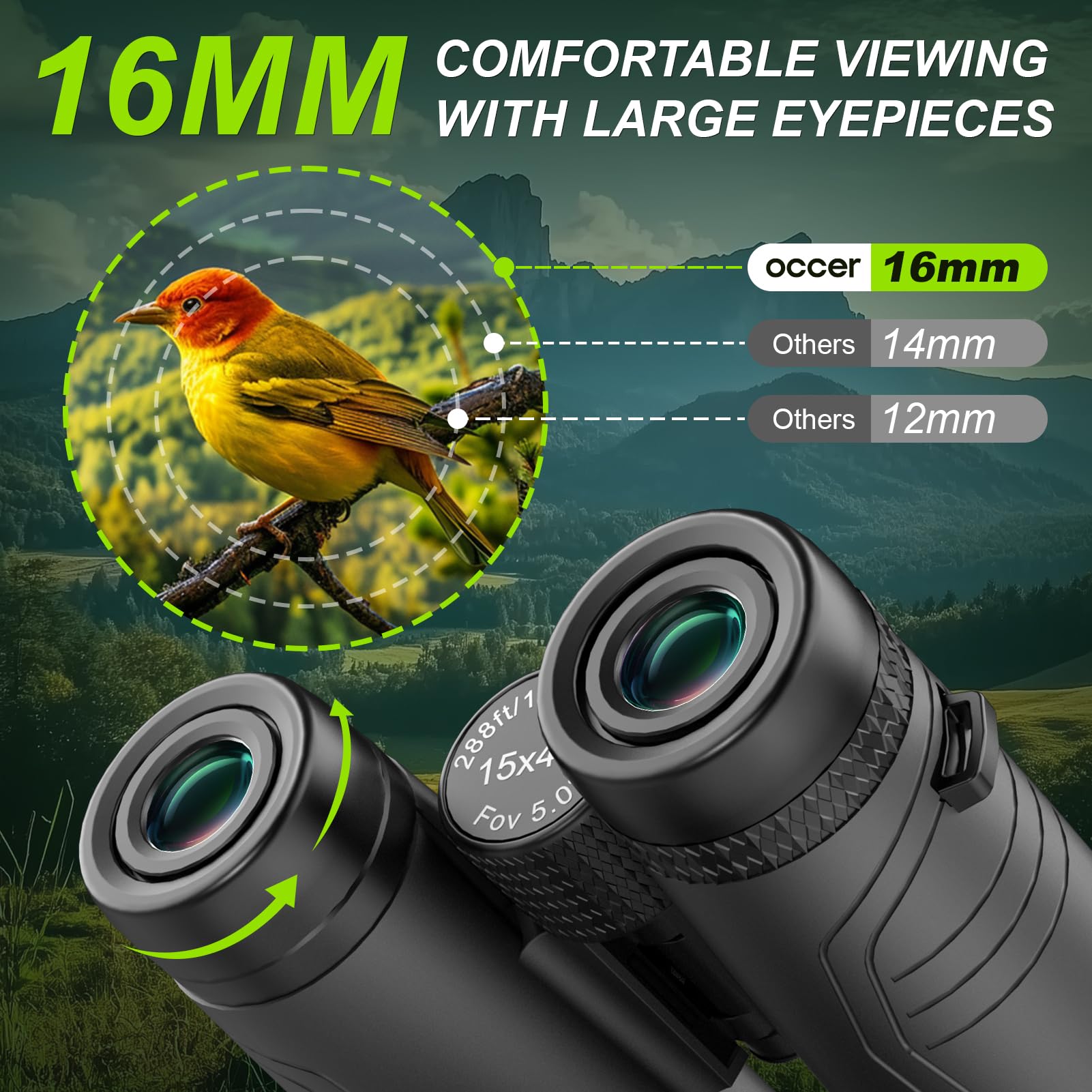 Occer 15X42 Binoculars For Adults High Powered - Hd Lightweight Travel Hunting Binoculars With Clear Low Light Vision For Bird Watching, Whale Watching, Camping -Black