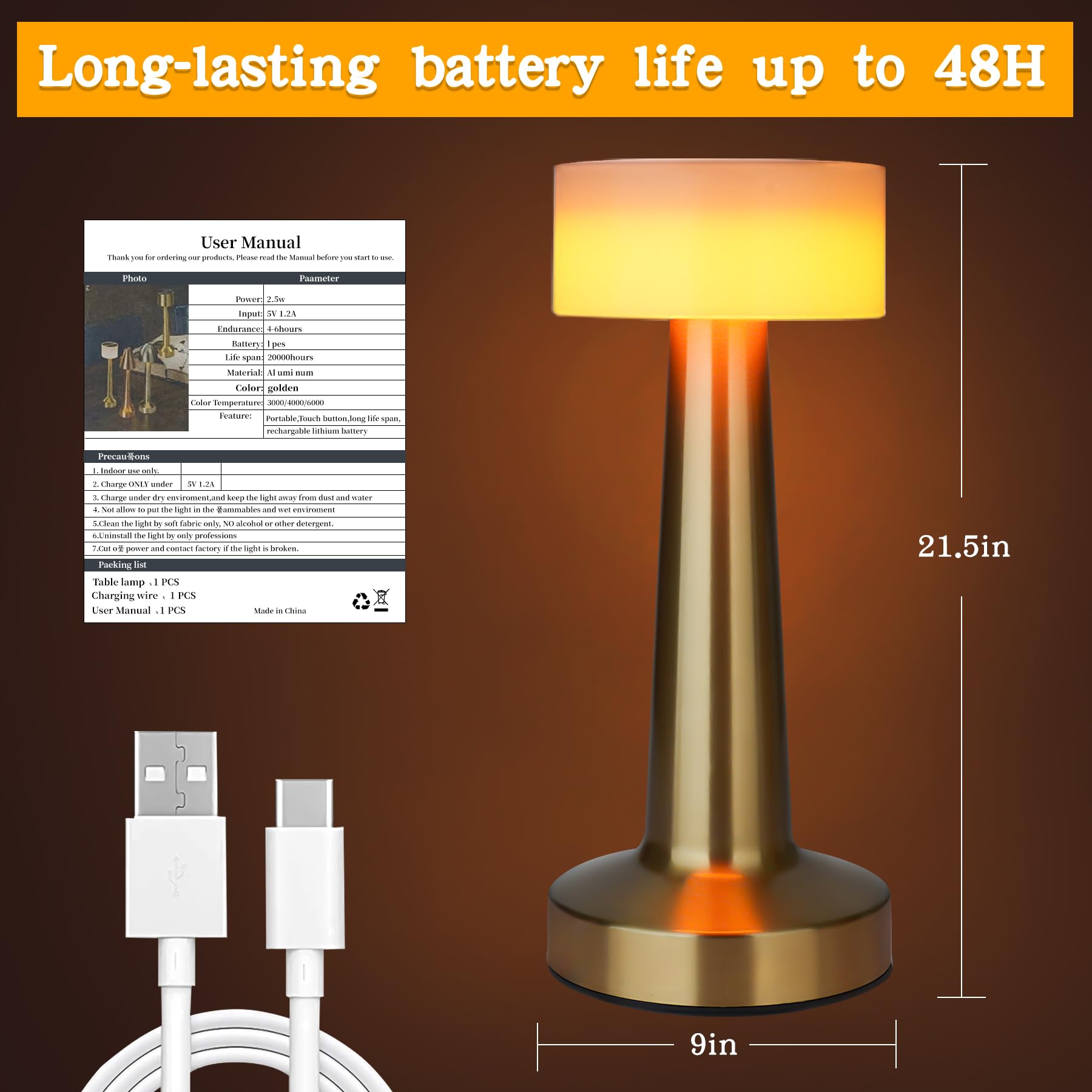 Rtuosxui Led Lamps For Nightstand With Touch Sensor,3 Modes, Stepless Dimming,Portable Rechargeable Cordless Desk Lamp,Suitable For Kids Nursery,Restaurants, Terraces, Hotels,Bedroom Lamps