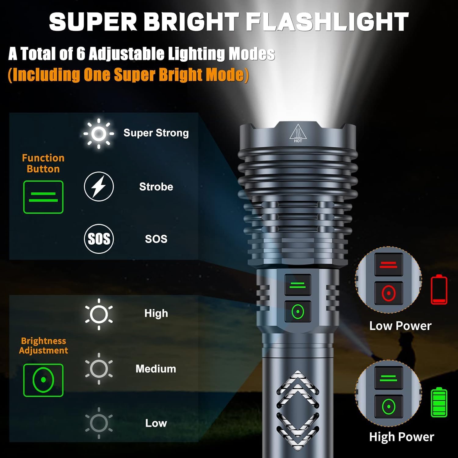 Baibian Rechargeable Flashlights High Lumens, Xhp160.6 Super Bright Led Flashlight, Tactical Powerful Waterproof Handheld Flashlights With Zoomable 10 Modes For Emergencies Camping