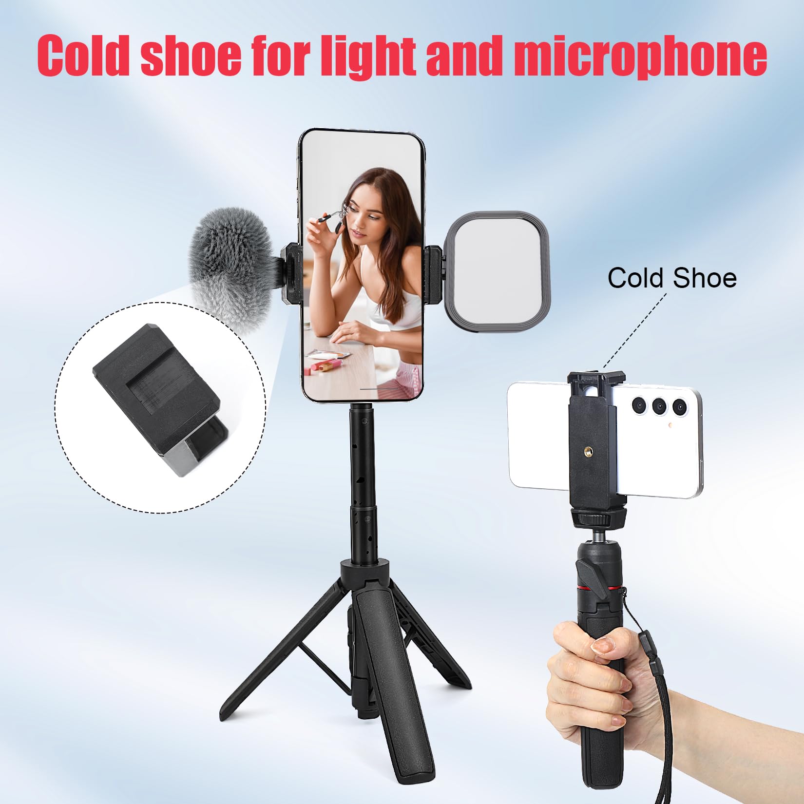 Yoputbo Extendable Mini Tripod,8-23.6Inch Height Adjustable 360 Rotation Ball Head Cold Shoe Handheld Vlog Small Camera Tripod For Webcam Iphone,Travel Selfie Stick For Dslr Action Camera