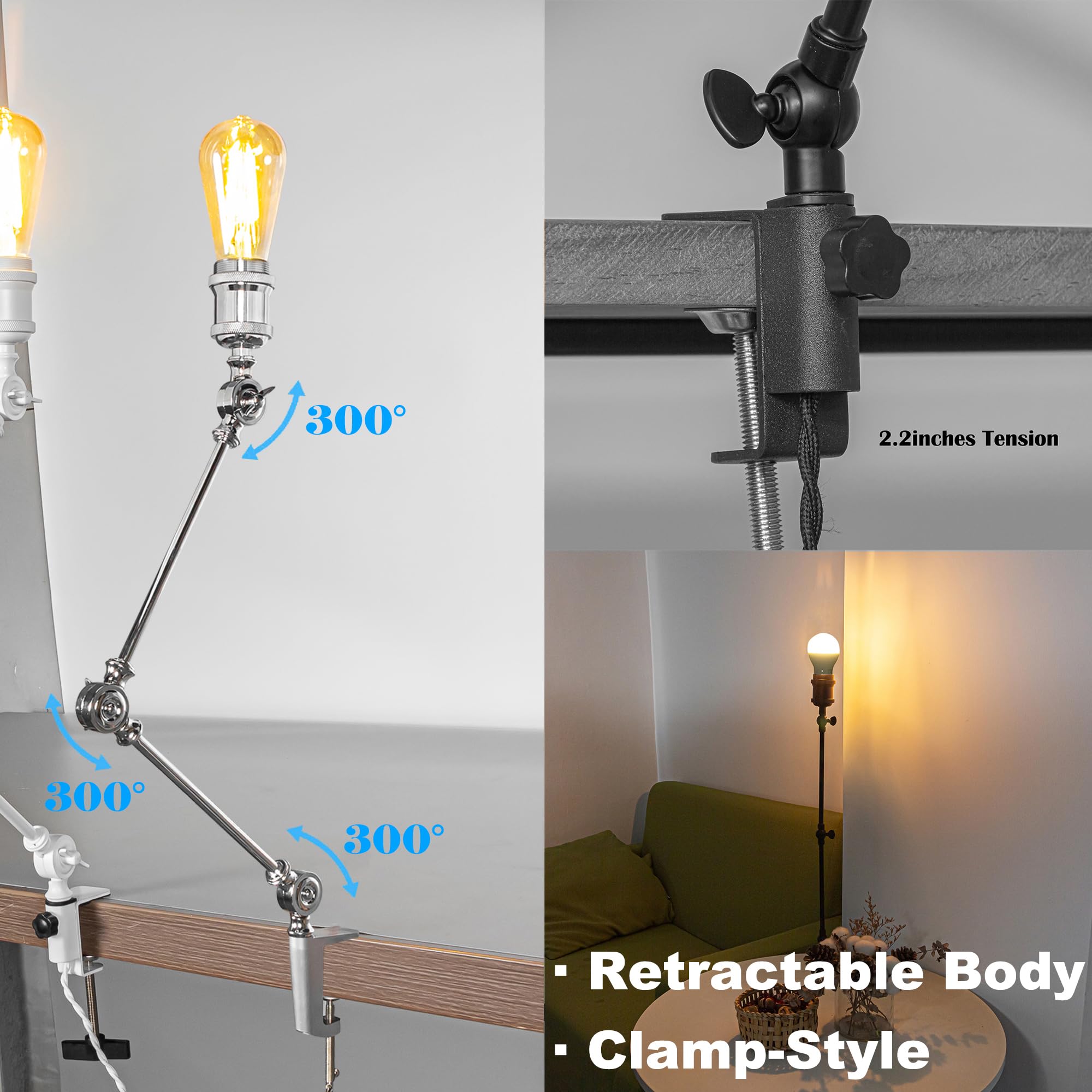 Kiven Battery Operated Clip-On Desk Lamp, 1-Light Dimmable Nightstand Lamp With Flexible Arm,Remote Control, Modern Decorative Clamp Lamp For Office Bedside Bookshelf Cabinet,Silver