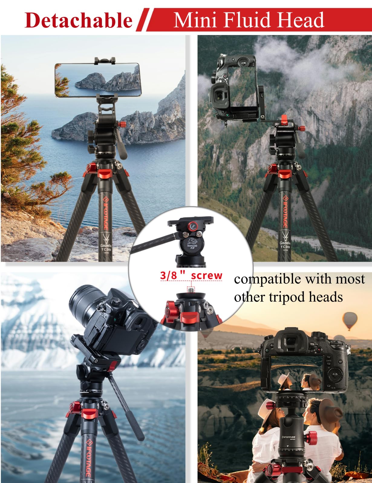 Ifootage Tc3B Carbon Fiber Video Tripod Kit With Head K3 For Canon Nikon Sony Dslr/Cameras, Ultra-Portable And Stable