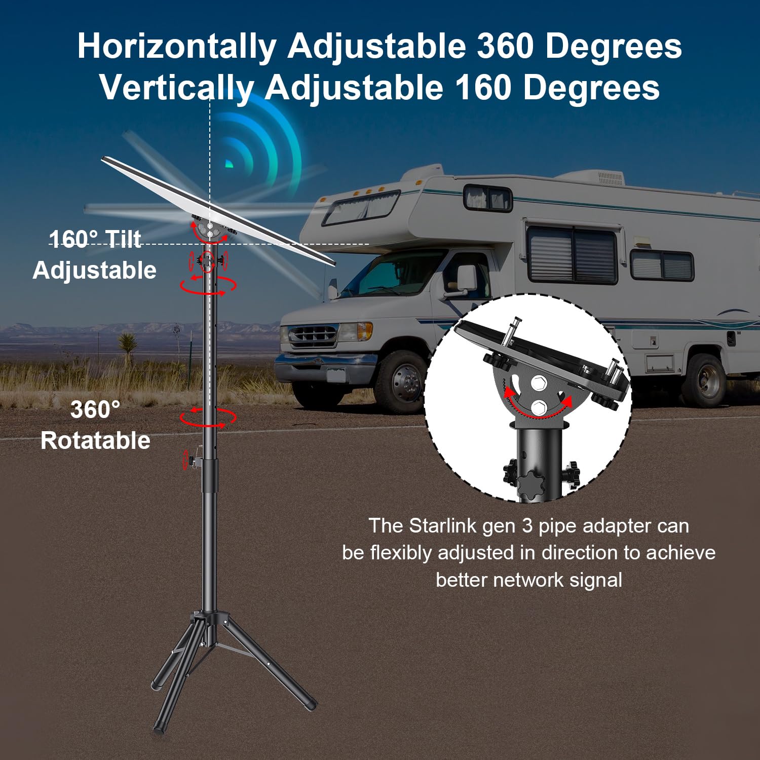 Bluedery Starlink Gen 3 Tripod Mount, Tripod Stand For Starlink Gen 3(V3) Dish With Starlink Gen 3 Pipe Adapter, Starlink Gen 3 Mount Kit For Starlink V3 Dish