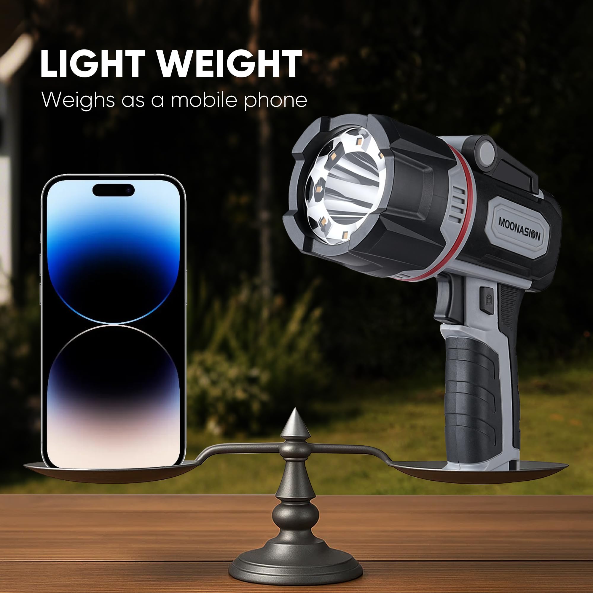 Moonasion Rechargeable Spotlight 1000,000 Lumens, Super Bright Led Spotlight Flashlight Outdoor With Cob Light & Foldable Tripod, 10000Mah Long Lasting Large Handheld Spot Light For Boating Camping