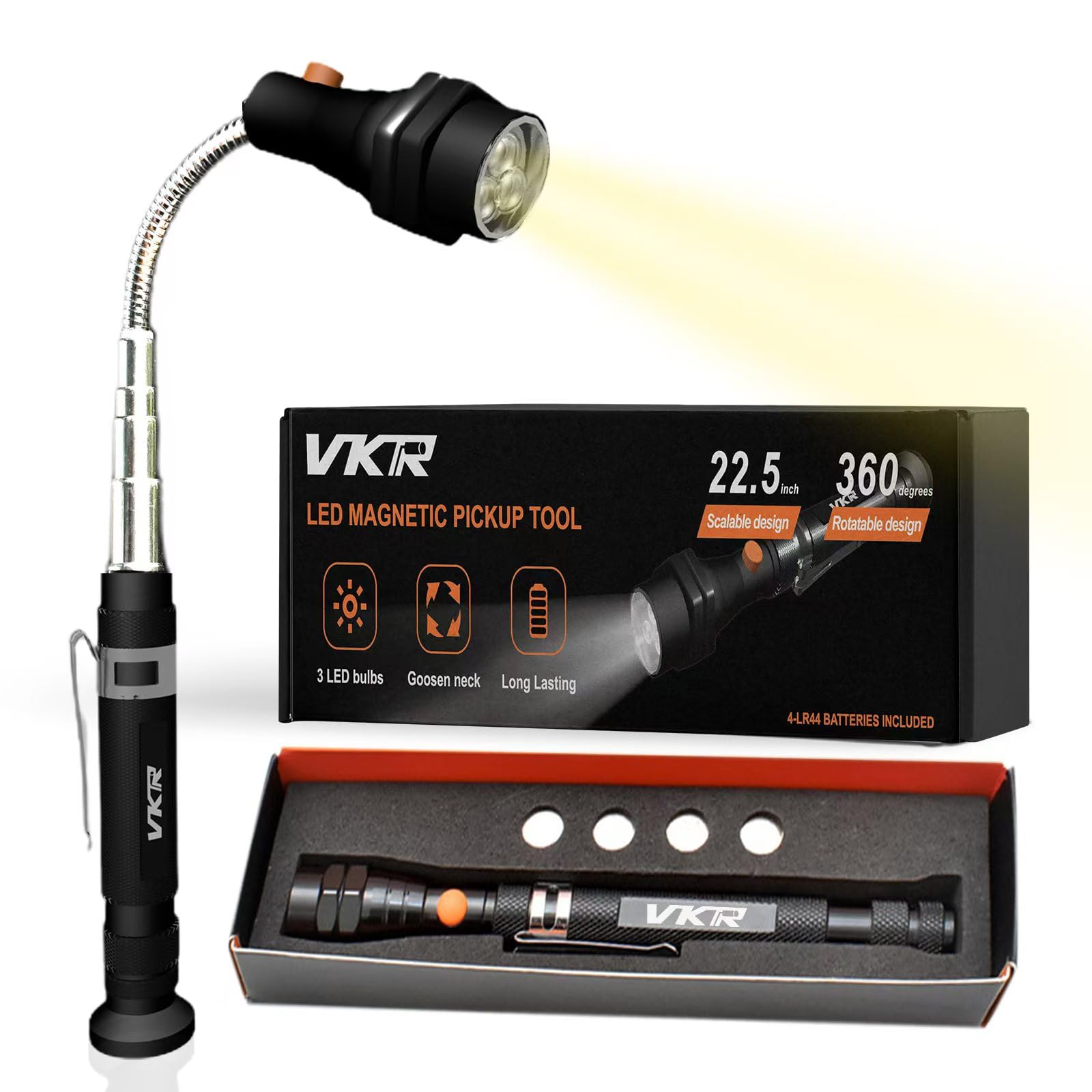 Vkr Magnetic Flashlight With Telescoping Magnet Pickup Tool, Extendable Led Flashlight - Cool Gadget  For Dad, Husband, Father, Handyman