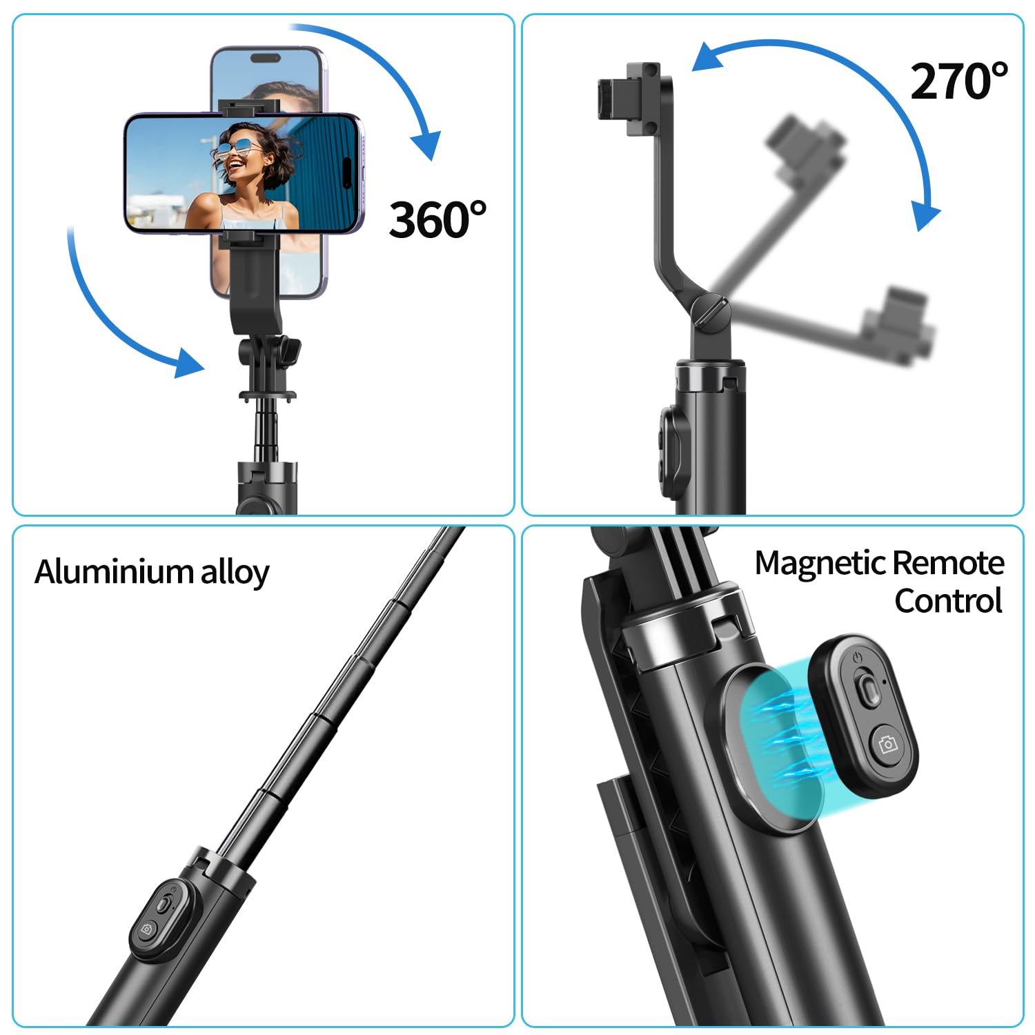 Stjiatu Mini Selfie Stick Tripod, Pocket Flex Tripod Iphone Android Phone Grip, Portable Small Size Travel Compact Phone Selfie Stick With Remote, Handheld Metal Mount Live Streaming, Video Recording