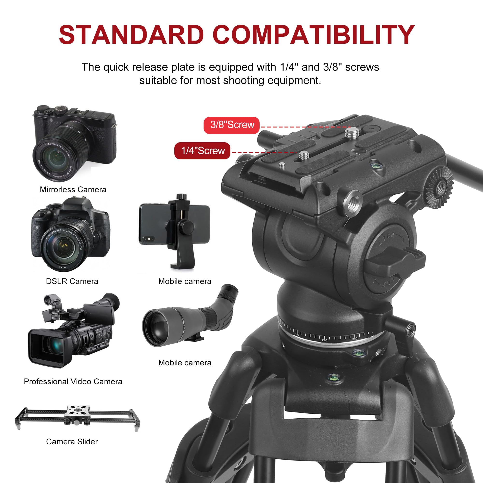 Sachery Heavy Duty Professional Video Tripod 72-Inch Aluminum Stand With 360 Degree Fluid Head - Max Load 22 Lbs / 10 Kg - Two Qr Plates 11.3 And 14 Cm For Canon Nikon Dslr Camcorders Camera