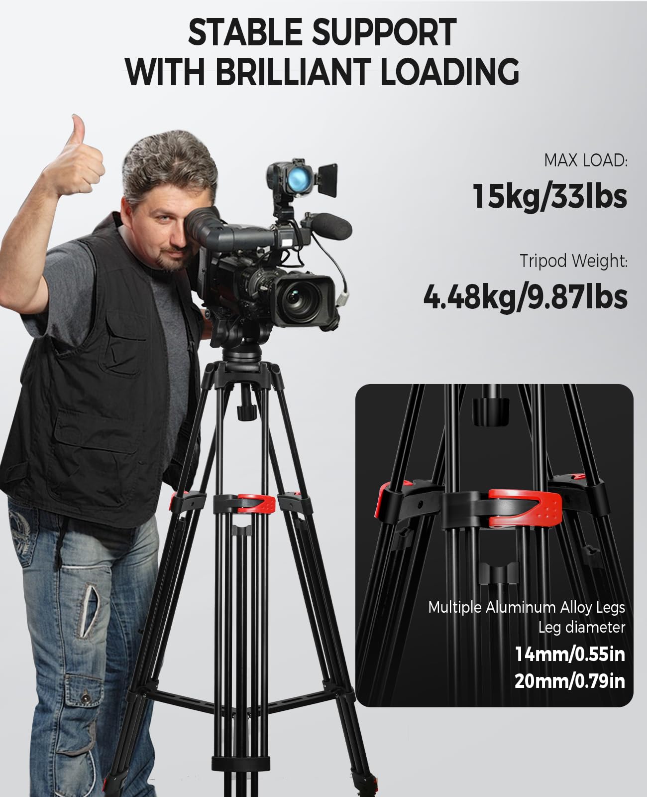 Zikzok 82" /210Cm Professional Video Tripod, Heavy Duty Aluminum Alloy Camera Tripod Stand With 360° Fluid Drag Head, Qr Plate Compatible With Canon Nikon Sony Dslr Camera Camcorder (Load 33Lb)