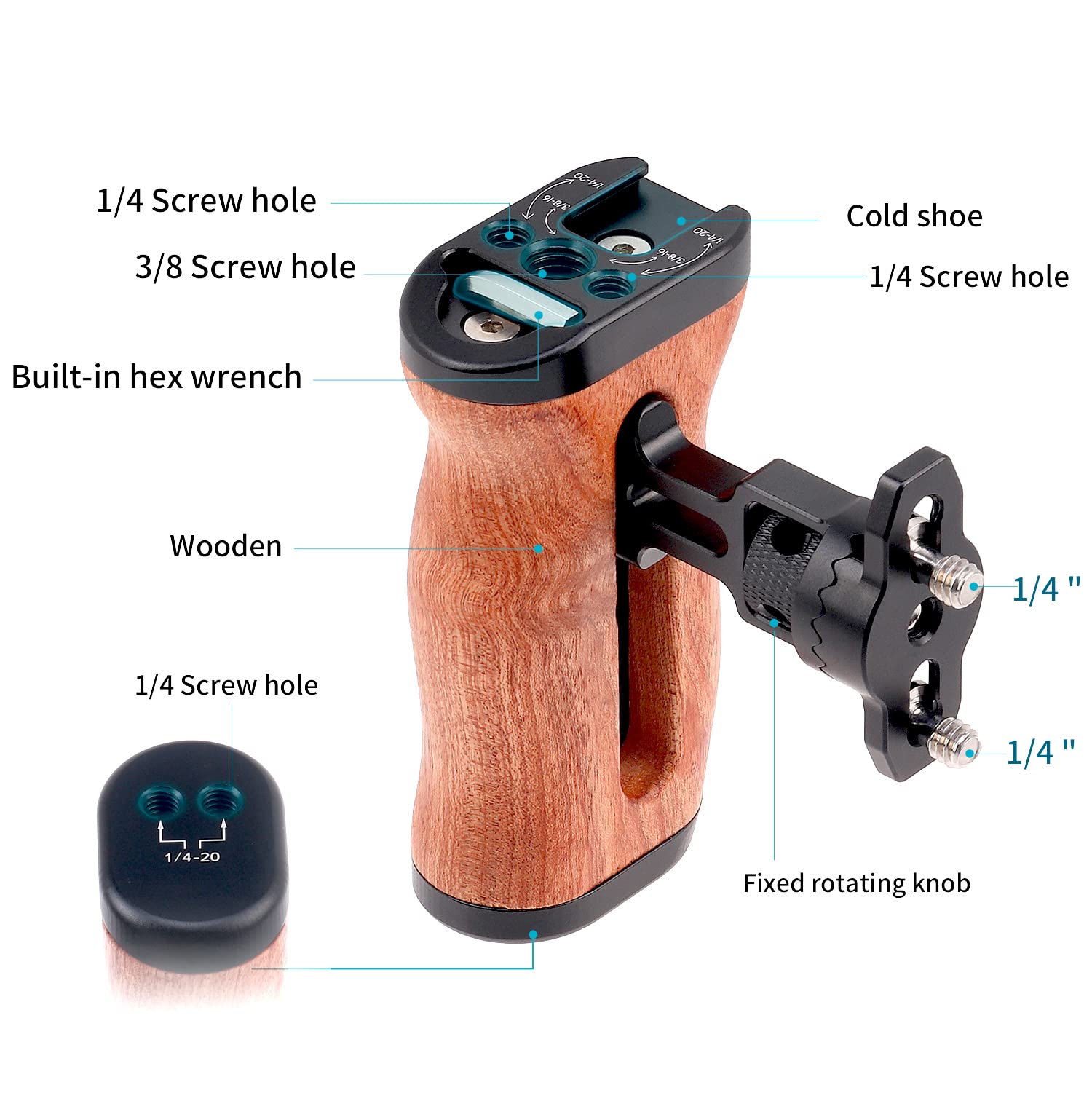 Jlwin Wooden Side Handle With Quick Release Rosette Mount For Dslr Camera Cage