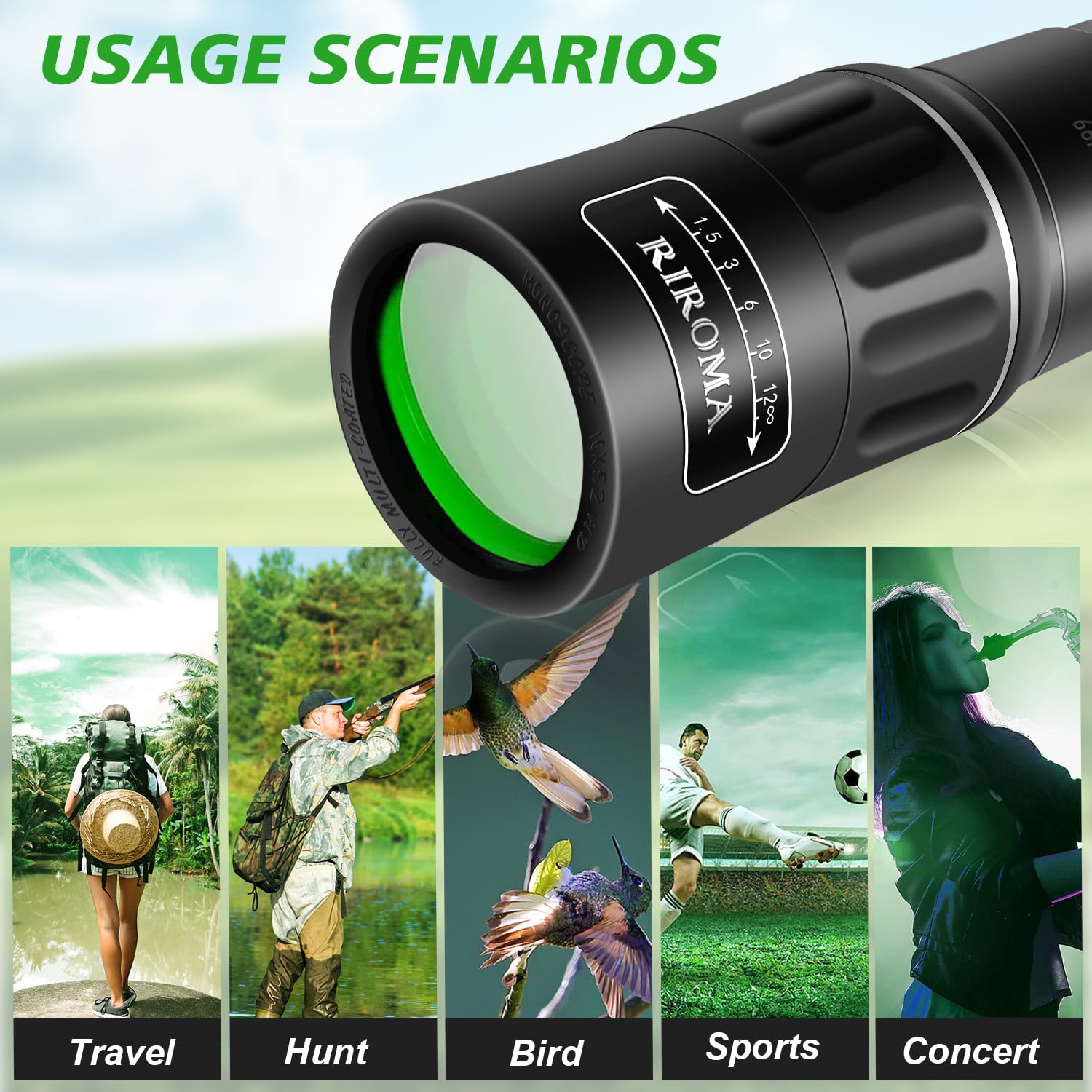 Riroma 16X52 Hd Monocular Telescope,High Power Compact Monoculars For Adults Kids, Hd Monocular Scope For Bird Watching Hiking Concert Travelling