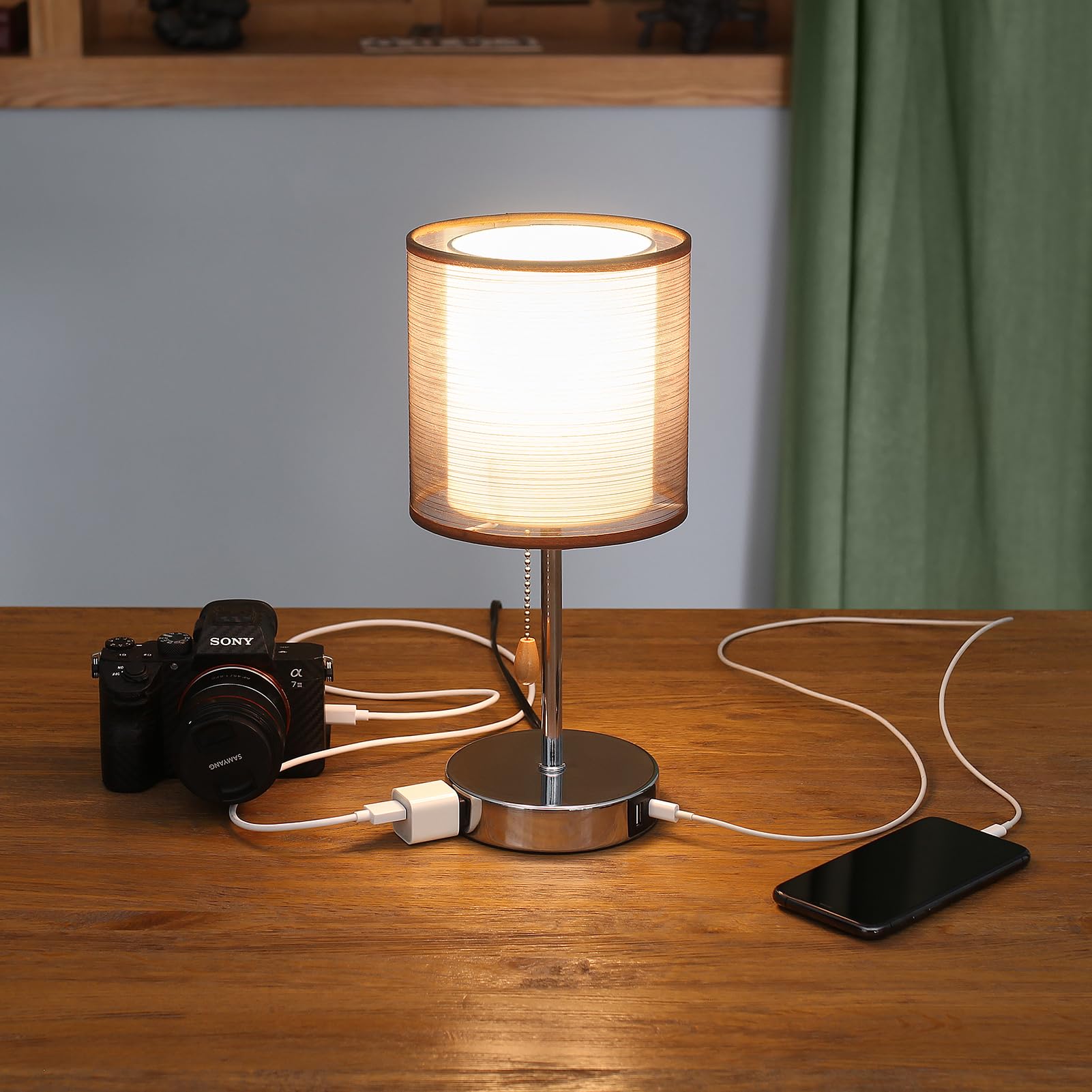 Dawalight Led E26 Table Lamp With Pull Chain, Modern Desk Lamp, Minimalist Office Lamp For Bedside, Bedroom Lamps With Usb, Lamps For Nightstands Funky, Living Room, Home Office, Chrome