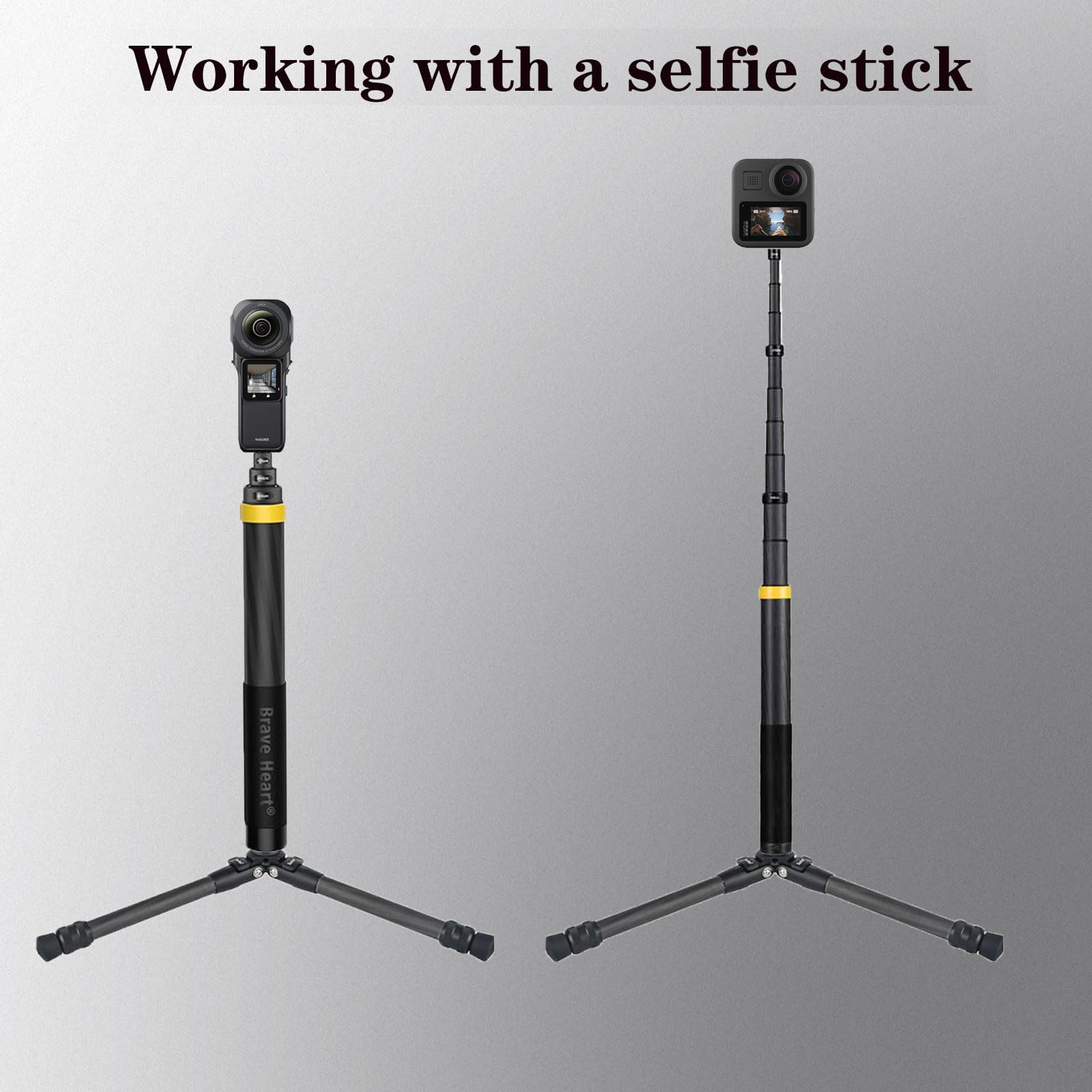 Inksoon Universal Adjustable Carbon Fiber Desktop Trave Mini Tripod For Insta360 Insta 360 X5 X4 X3 X2 X One Rs For Gopro Go Pro Hero 13 12 11 10 9 Camera Accessories (Gold)