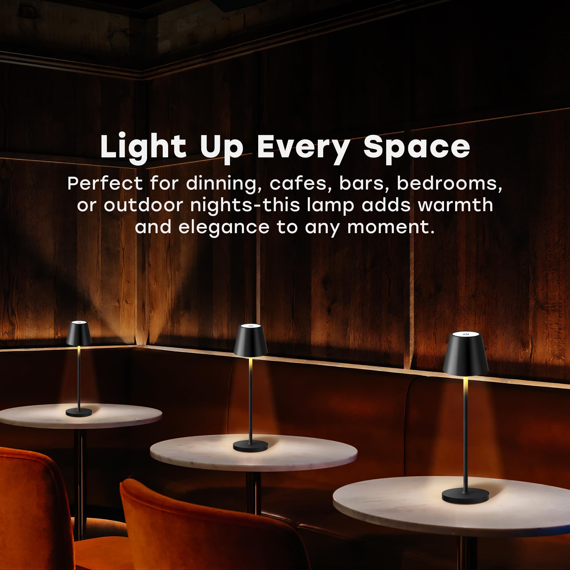 Casabola 2 Pack Cordless Table Lamp,Portable Led Desk Lamp, 5200Mah Battery Operated, 3 Color Stepless Dimming Up, For Restaurant, Bedroom, Bars, Outdoor Party, Camping, Coffee Shop Night Light Black