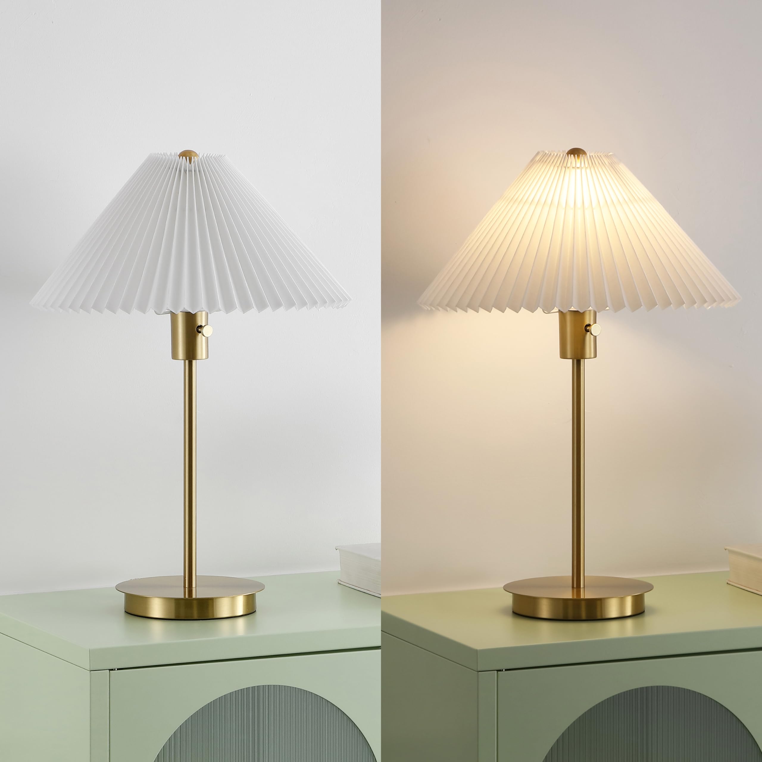 Jonathan Y Jyl1149A Freida 21.25" Modern Glam Metal Column Led Table Lamp With Usb Charging Port And Pleated Shade For Bedroom, Living Room, Office, Brass Gold/White