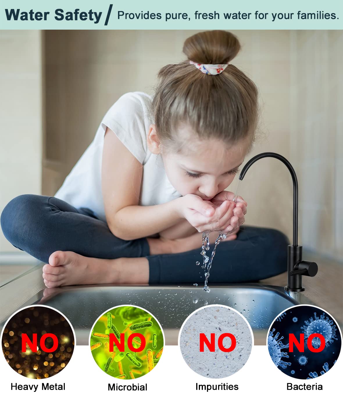 Esow Kitchen Water Filter Faucet, 100% Lead- Drinking Water Faucet Fits Most Reverse Osmosis Units Or Water Filtration System In Non-Air Gap, Stainless Steel 304 Body Matte Black Finish