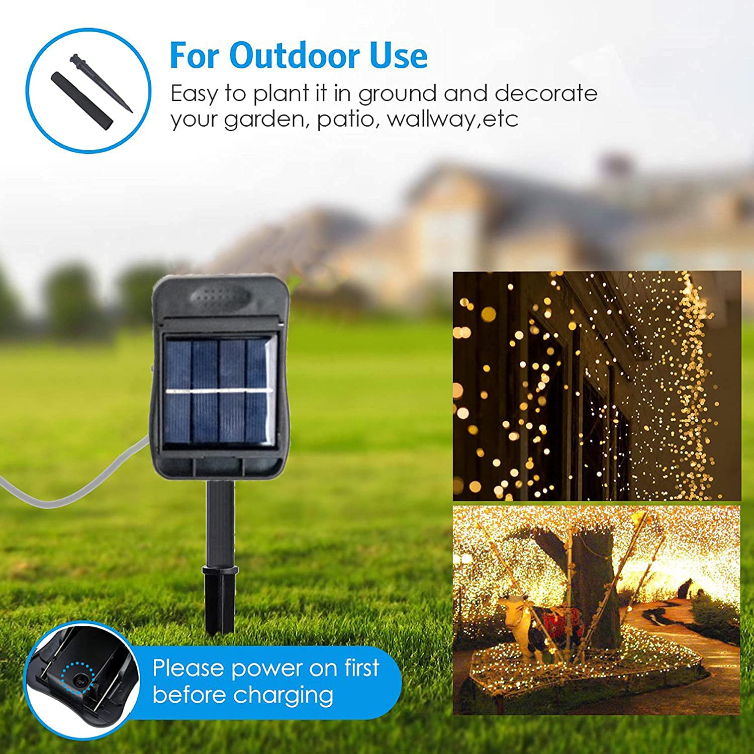 Angmln Yiting 10 Strands 200 Leds Solar Powered Twinkle Firefly Bunch Lights Waterproof (No Watering Can) 8 Modes Fairy Starry String Lights Decorative Vine Solar Lights For Outdoor Garden Christmas Tree