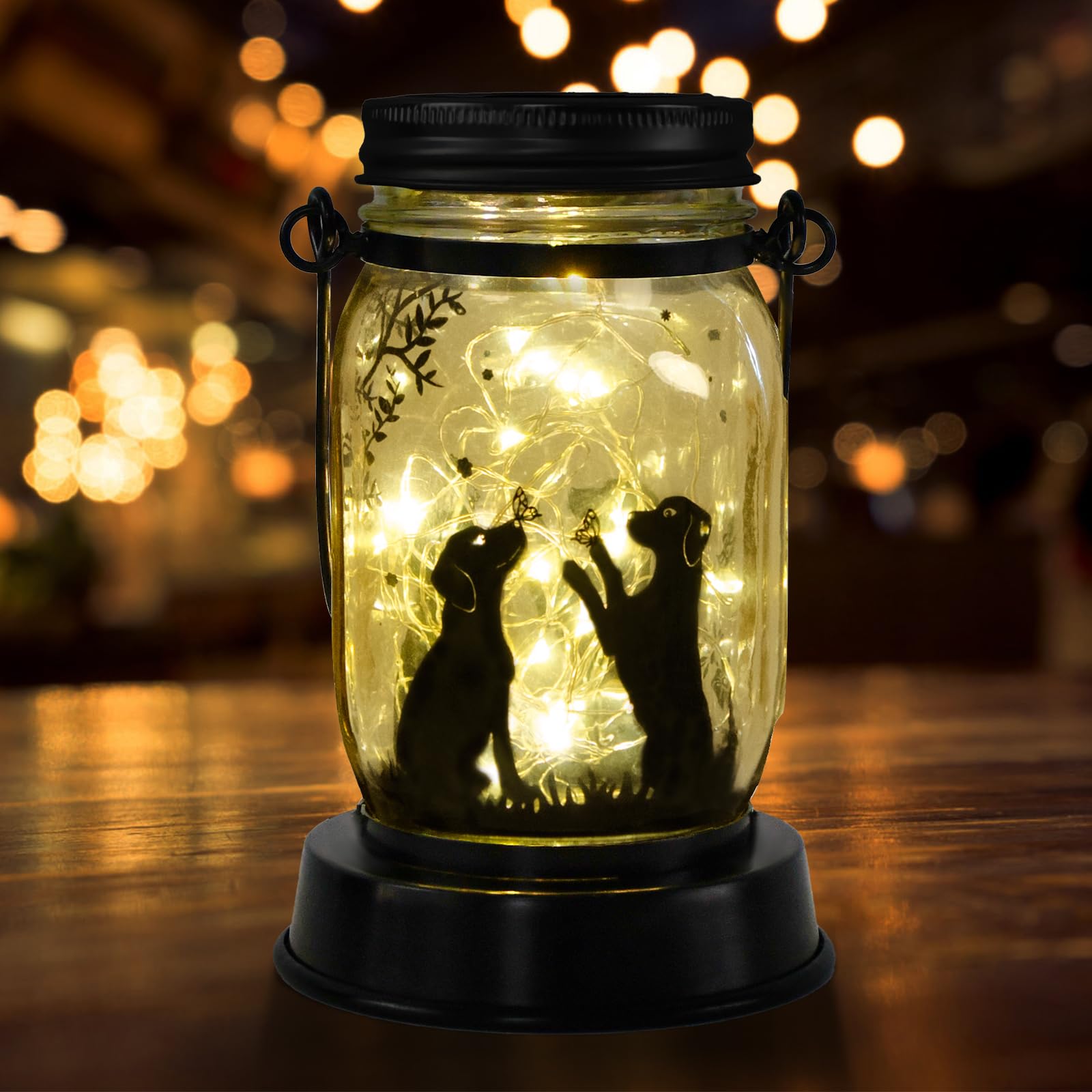 Shangtianfeng Dog Solar Lanterns Outdoor Garden Solar Dog Lights Dog Lover  For Women, Dog Themed Birthday  For Mom Grandma Aunt Sister, Butterfly & Dog Fairy Lights For Patio Yard Lawn Outside Decor