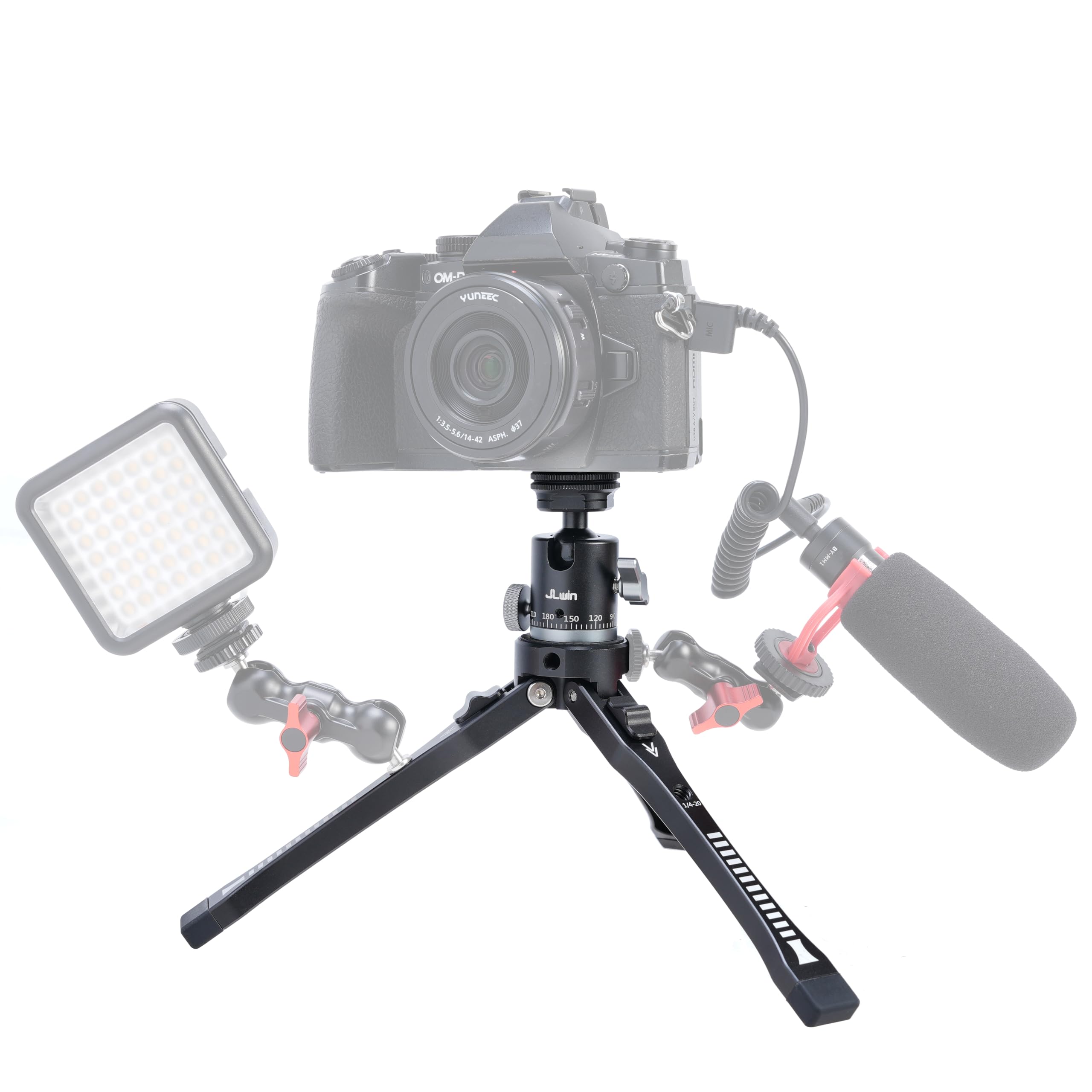 Focusfoto 2-In-1 360° Panoramic Ball Head & Aluminum Adjustable Desktop Tripod Stand- 4-Level Height (45-165Mm) With Cold Shoe Adapter, 1/4"-20 & 3/8"-16 Screws For Mirrorless Camera Vlogging