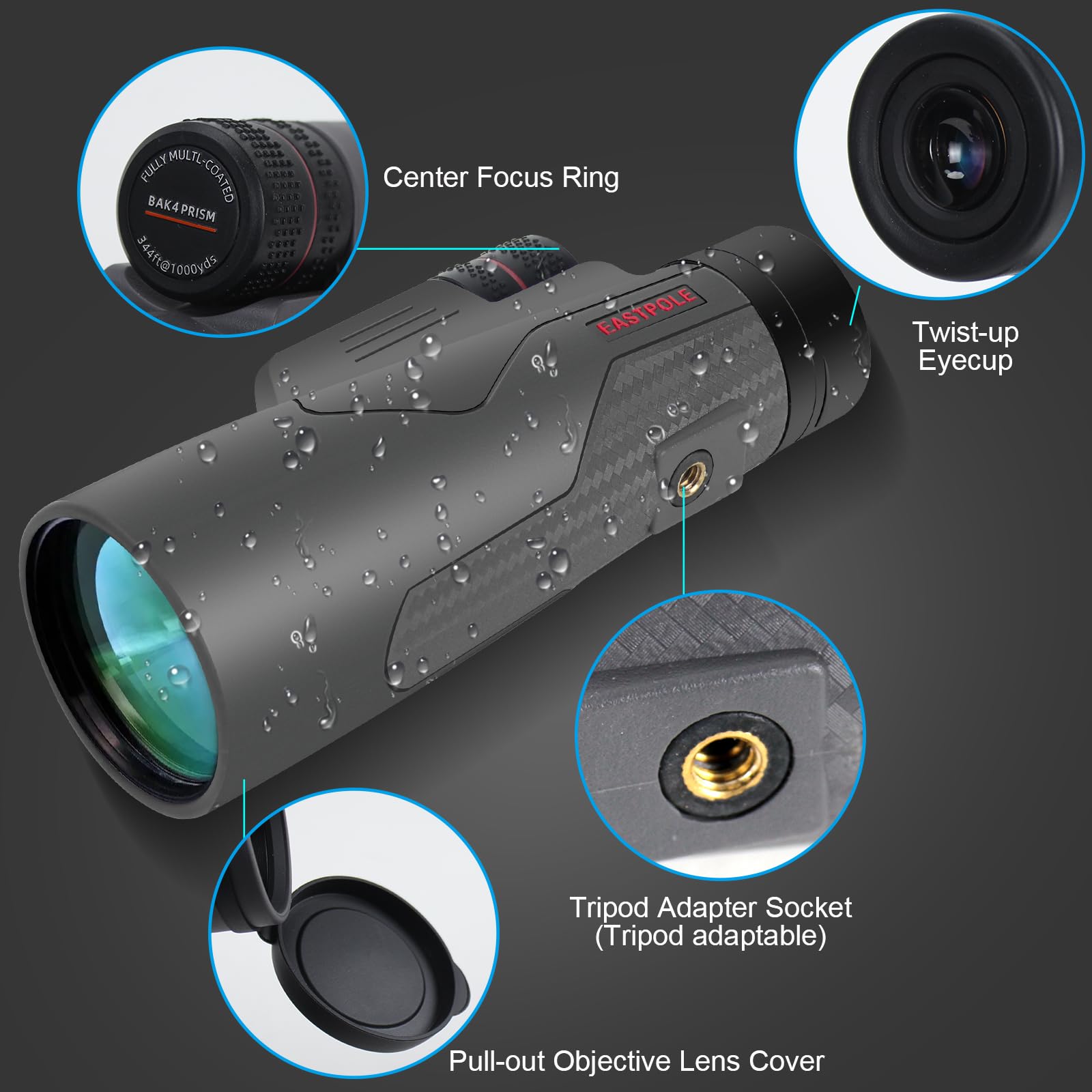 Celticbird Monocular 12X56 High Power Monocular Telescope For Adults With Smartphone Adapter, Fmc Lens & Bak4 Prism, For Bird Watching, Hunting, Hiking, Camping And Concerts(Grey)