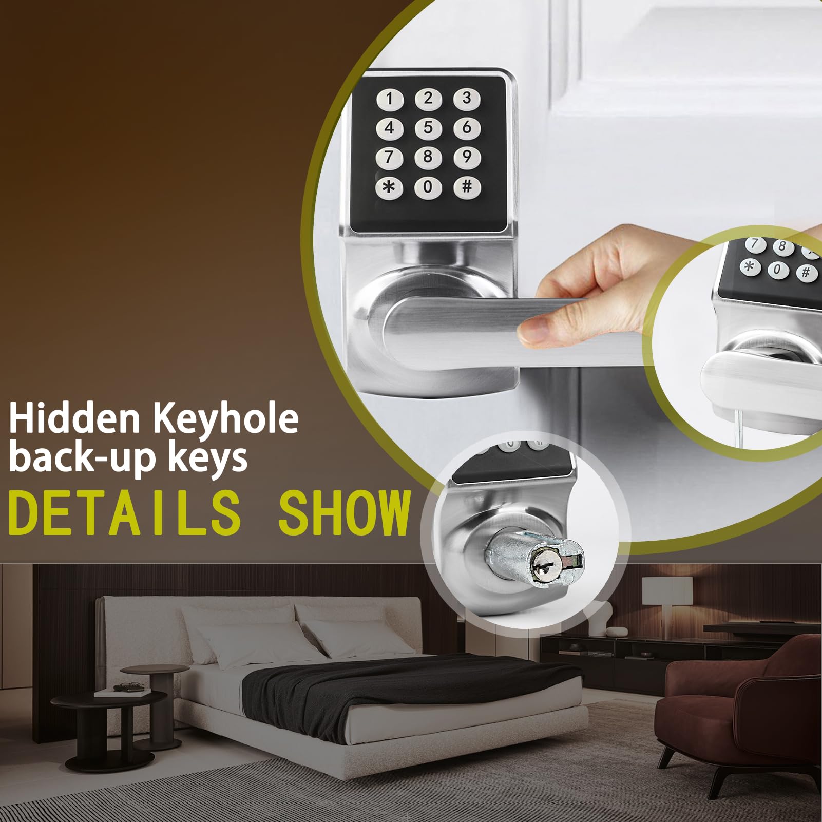 Jesstti Keyless Entry Door Lock,Keypad Door Lock With Handle,Smart Door Locks For Front Door With/Card/Passcode/Key,Digital Door Knob With Keypad,Silver.