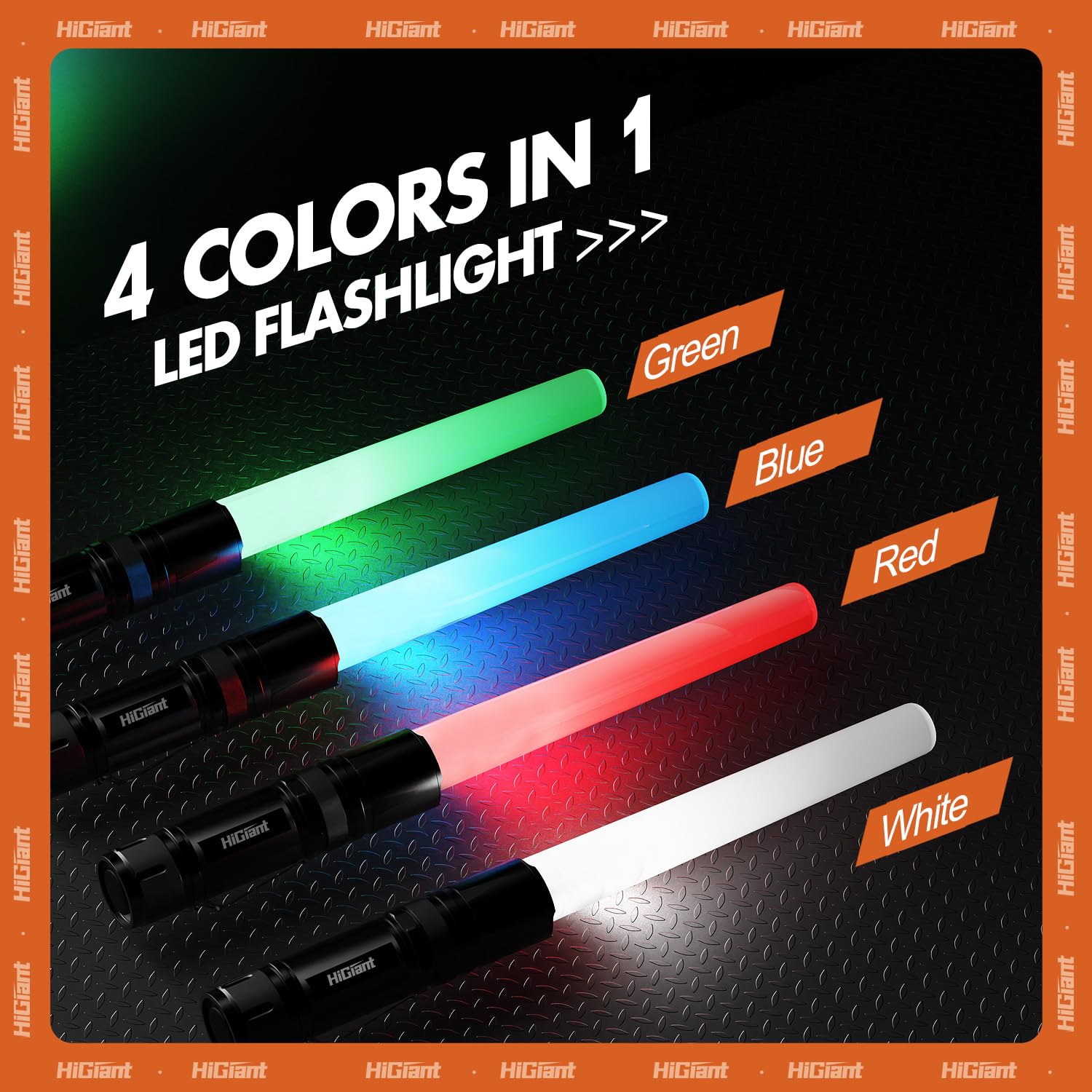 Higiant 2 Pack 12 Inch Traffic Wand Flashlight, Multi Color Led Traffic Control Wand With Wrgb 4 Colors In 1, Signal Traffic Baton For Parking, Traffic Directing (Batteries Not Included)