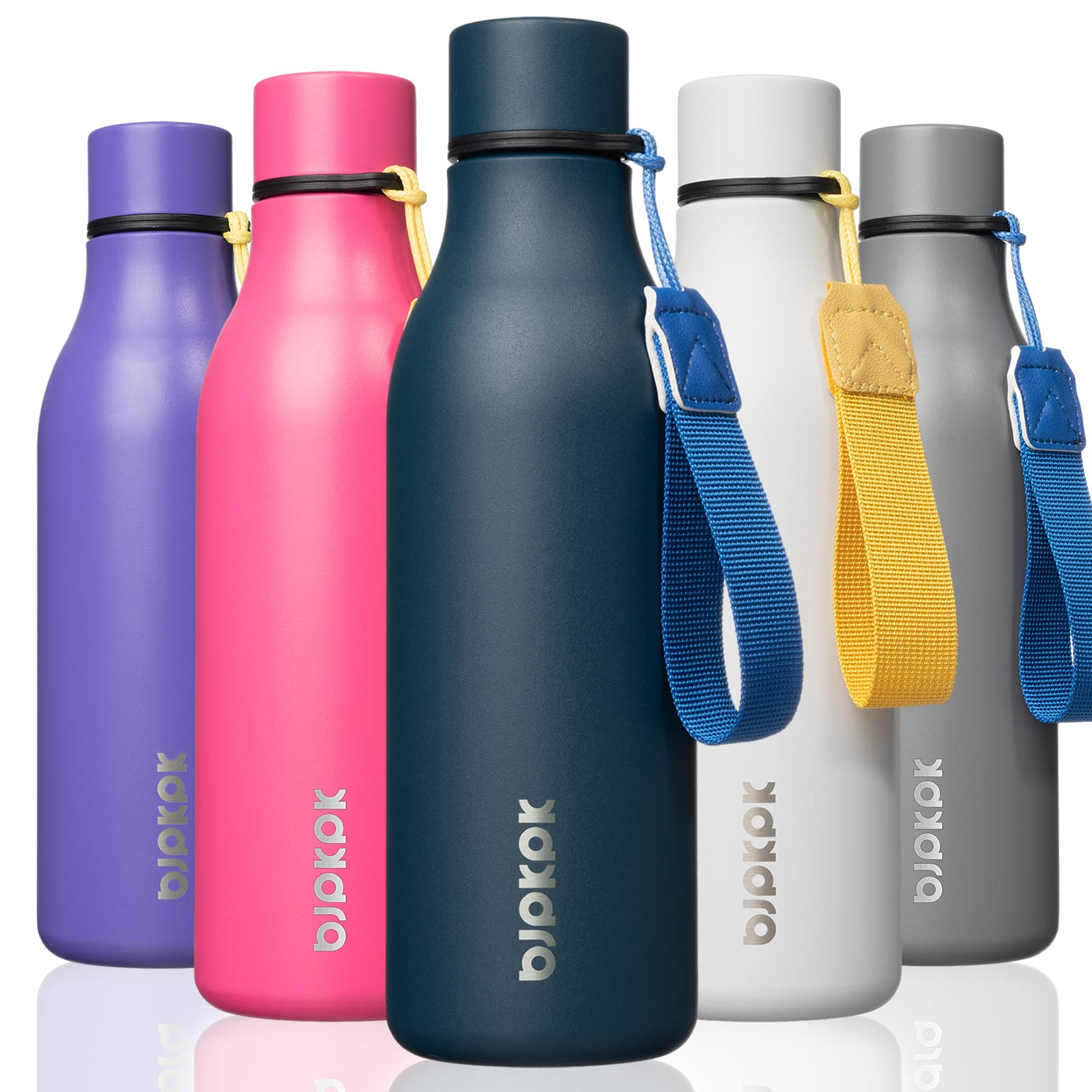 Bjpkpk Insulated Water Bottles, 18 Oz Stainless Steel Metal Water Bottle With Strap, Leak