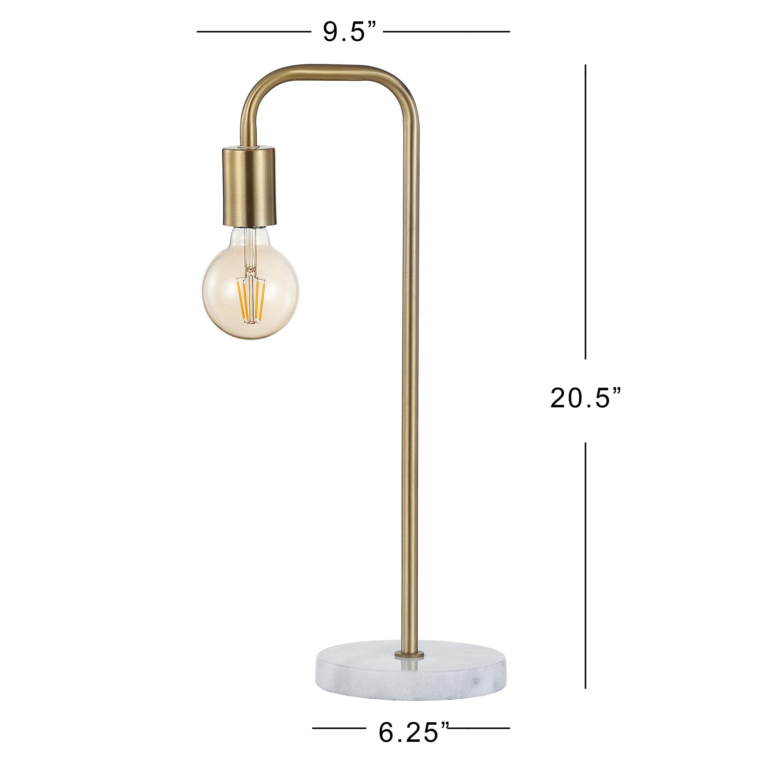 Jonathan Y Jyl1094A Axel 20.5" Industrial Gold Pipe Metal/Marble Edison Led Table Lamp Classic Transitional Bedside Desk Nightstand Lamp For Bedroom Living Room Office College, Brass Gold/White