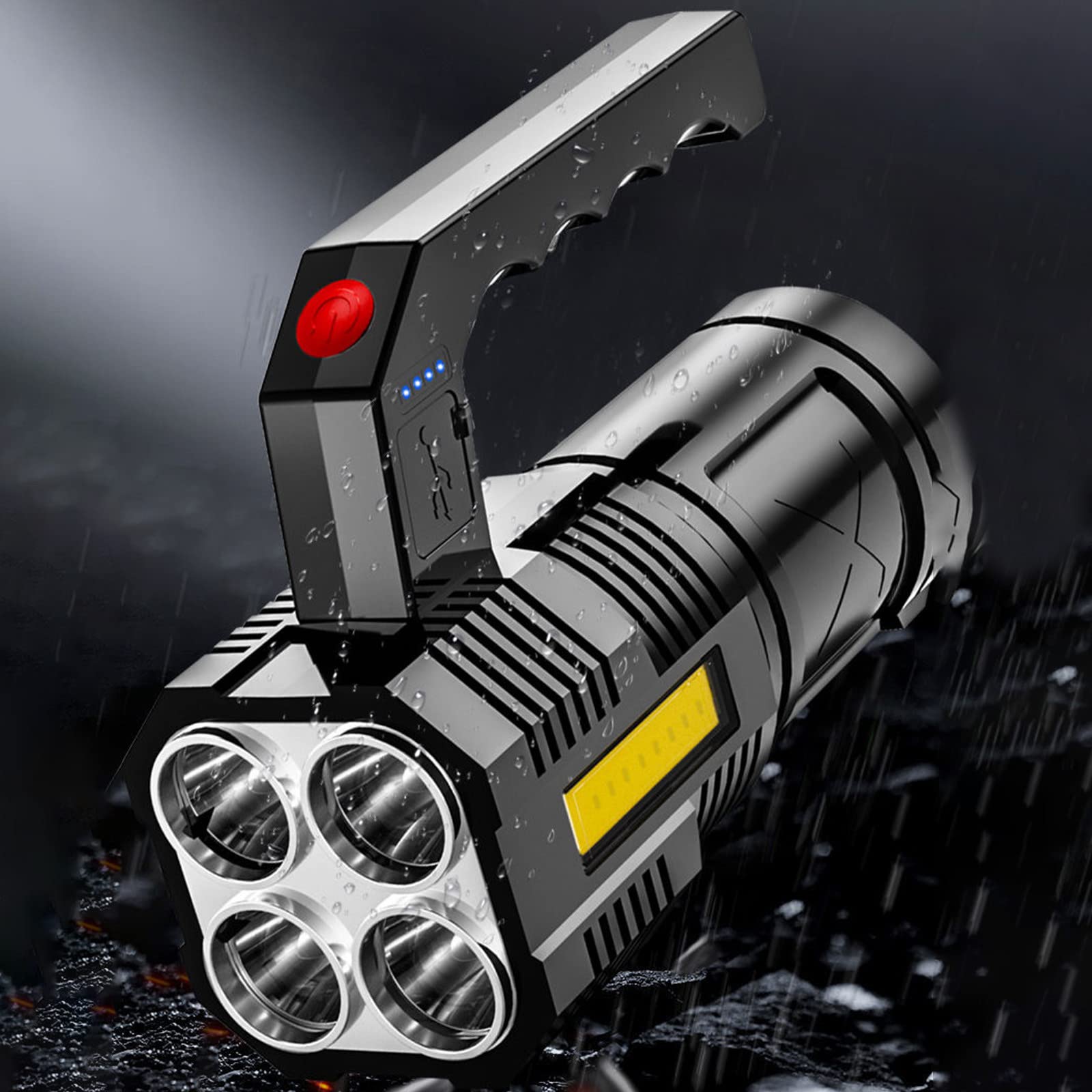 Latrodar Handheld Strong Light Flashlight Usb Rechargeable Led Flashlights With Two Types Of Light, Super Bright Long Range Flashlight With 4 Modes, Large Searchlight For Fishing, Hiking And Camping