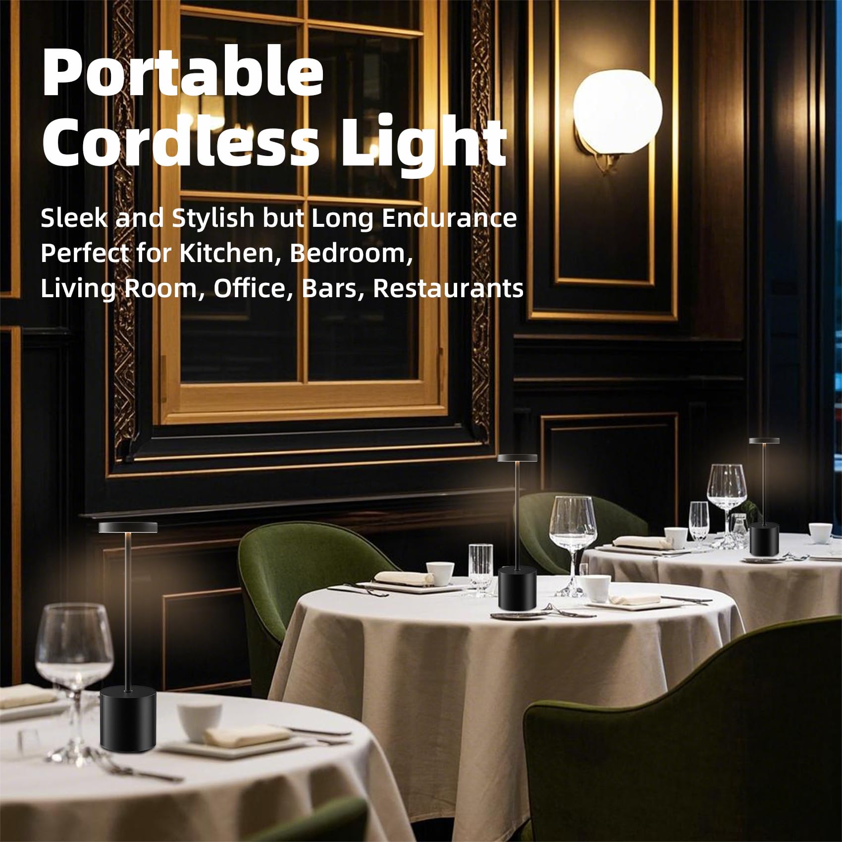 Liaycco Led Cordless Table Lamp - 5000Mah Rechargeable Dimmable Desk Light With 3 Modes, Outdoor Battery Operated Table Light (Black 1Pk)