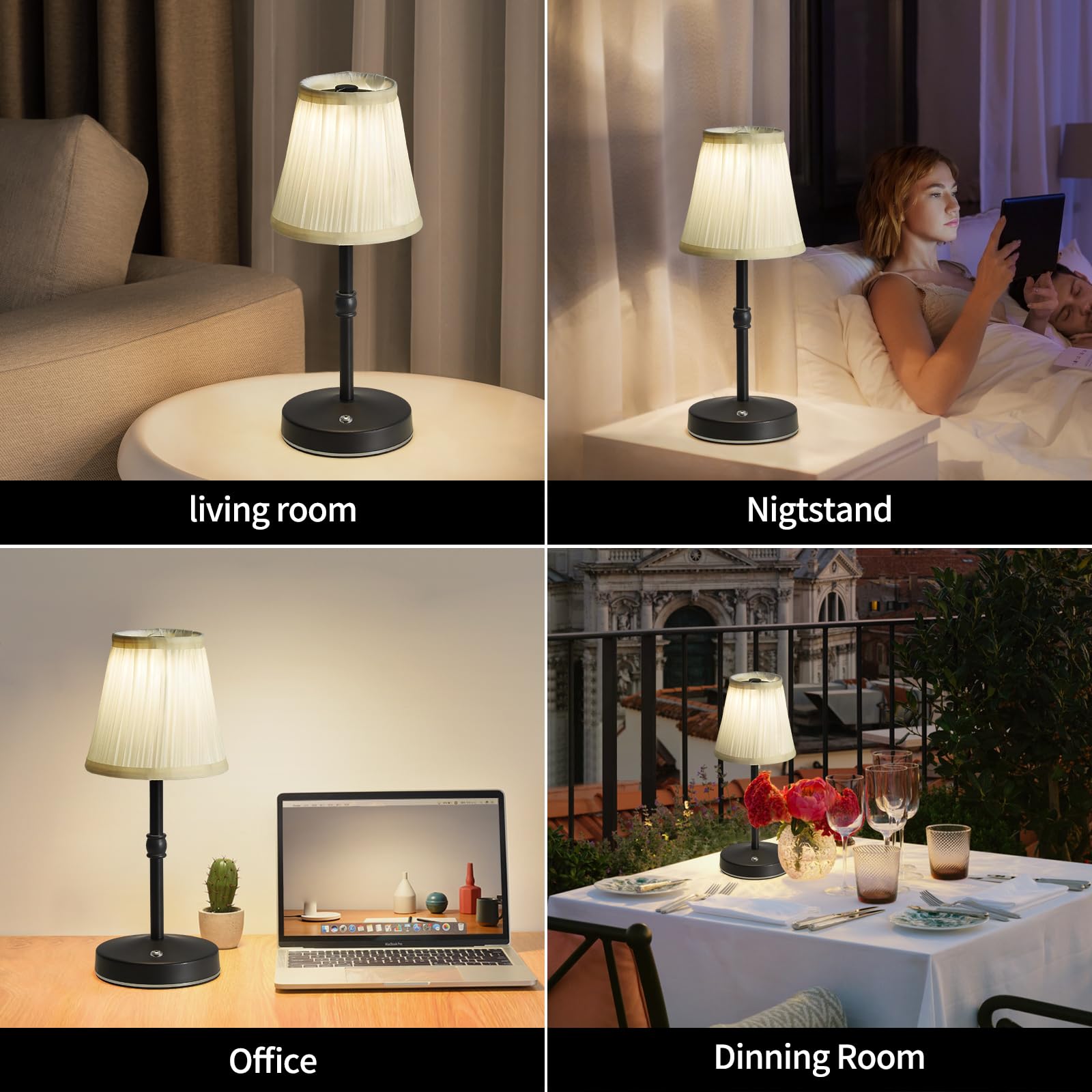 Kpshine 5W Led Cordless Lamps Rechargeable,3000Mah Battery Operated Table Lamp,3000K 2 Level Dimmable Mini Lamp,No Wire Antique Black Lamp,Cordless Lamps For Tables(Black,H11.4)