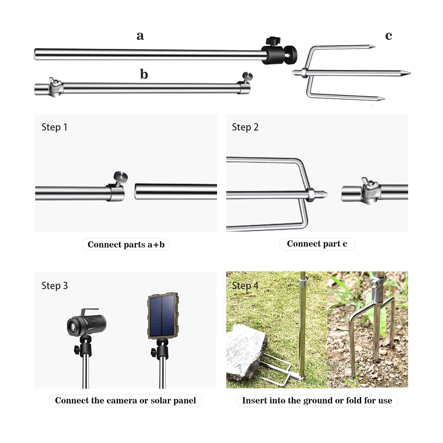 Stedan 1 Pack Trail & Game Camera Stand Thick Foldable Stainless Steel Bracket 360° Adjustable Universal Thread Connection 1/4''-20 (6 Mm) For Trail Camera Deer Cam Accessories