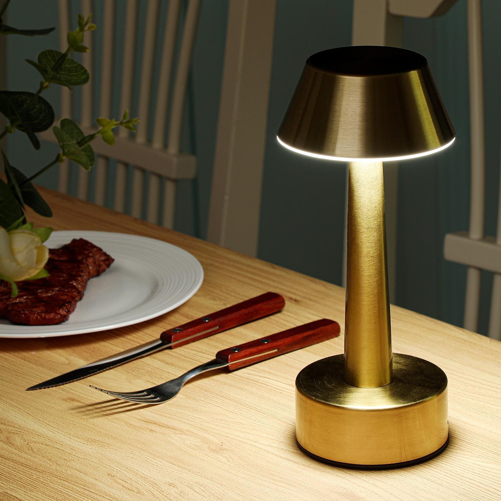Rossesay 2 Pcs Rechargeable Cordless Small Table Lamp With Touch Sensor Portable Battery Operated Lamp 3 Color Stepless Dimming Led Bedside Night Light For Kid Nursery Bedroom Restaurant Room(Gold)