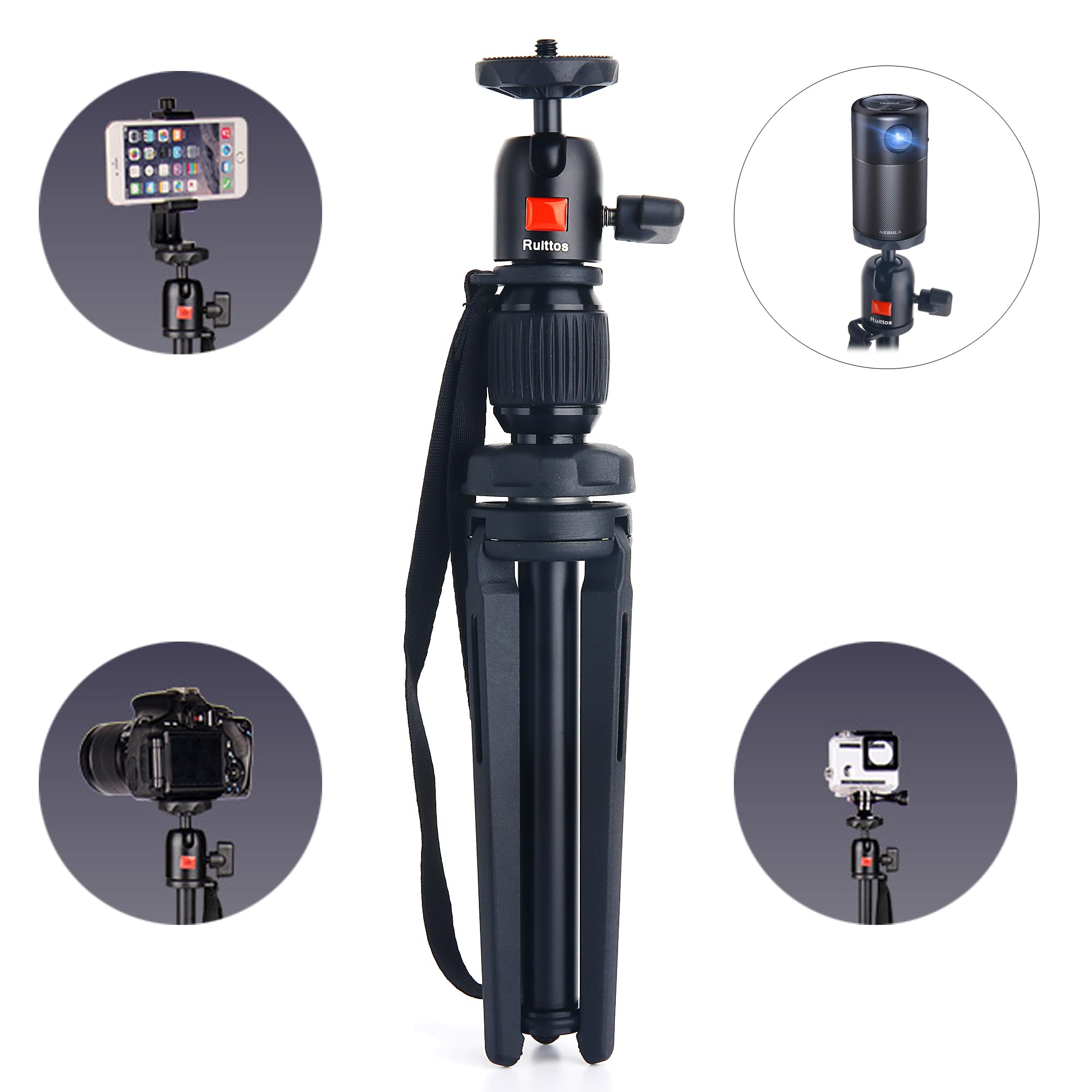Ruittos Tripod Stand Compatible With Anker Nebula Capsule Series, Universal Mini Camera Tripod, Aluminum Alloy Portable Projector Stand For Capsule, Capsule Max, And Capsule Ii With Swivel Ball Head