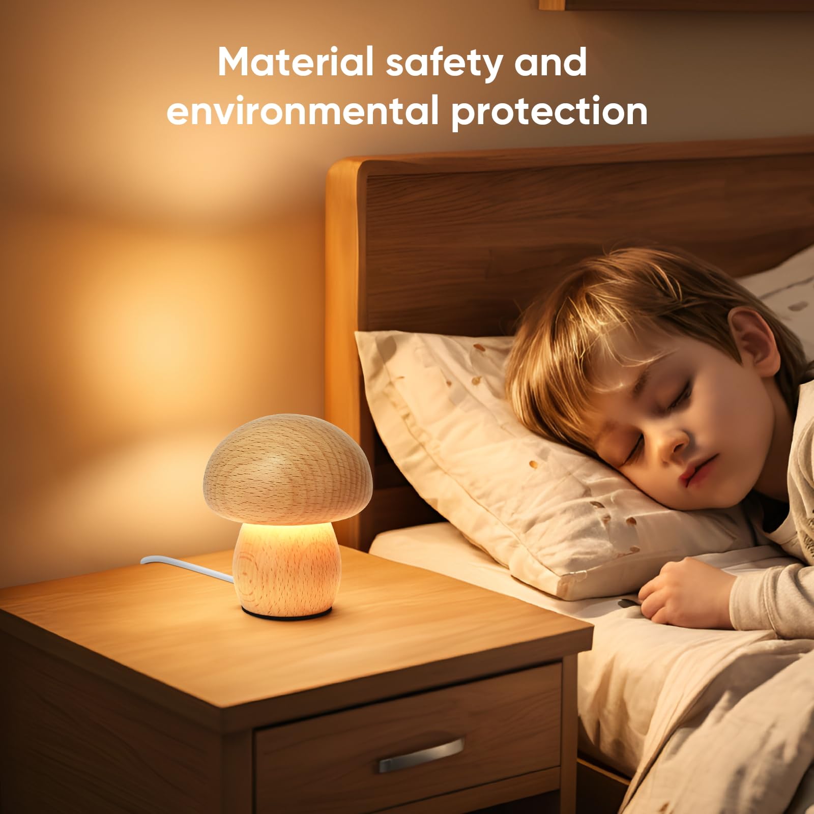 Lonrisway Led Creative Mushroom Table Lamp, Wood Desk Lamp, Bedroom Bedside Night Light, Dimmable Led Lighting, Creative Home Decor Table Lamp, Unique House Warm