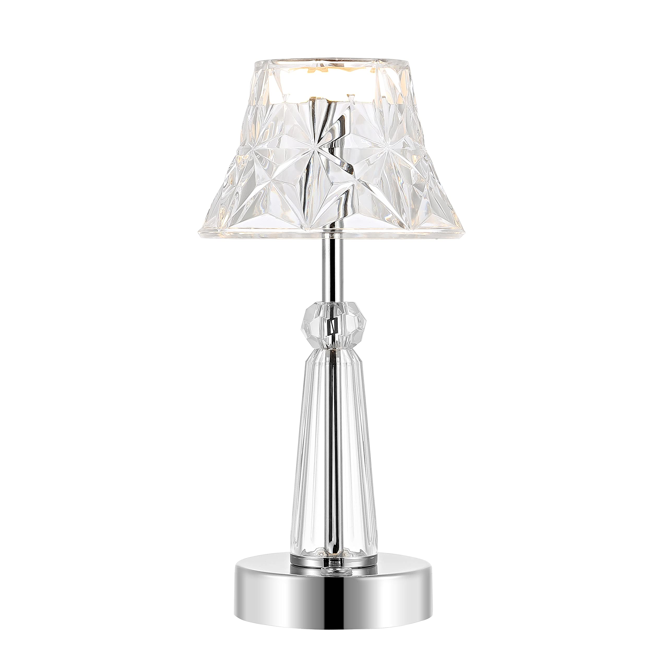 Jonathan Y Jyl7107A Madelyn 11.5" Bohemian Classic Acrylic Rechargeable Integrated Led Table Lamp Contemporary Bedside Desk Nightstand Lamp For Bedroom Living Room Office, Clear/Chrome