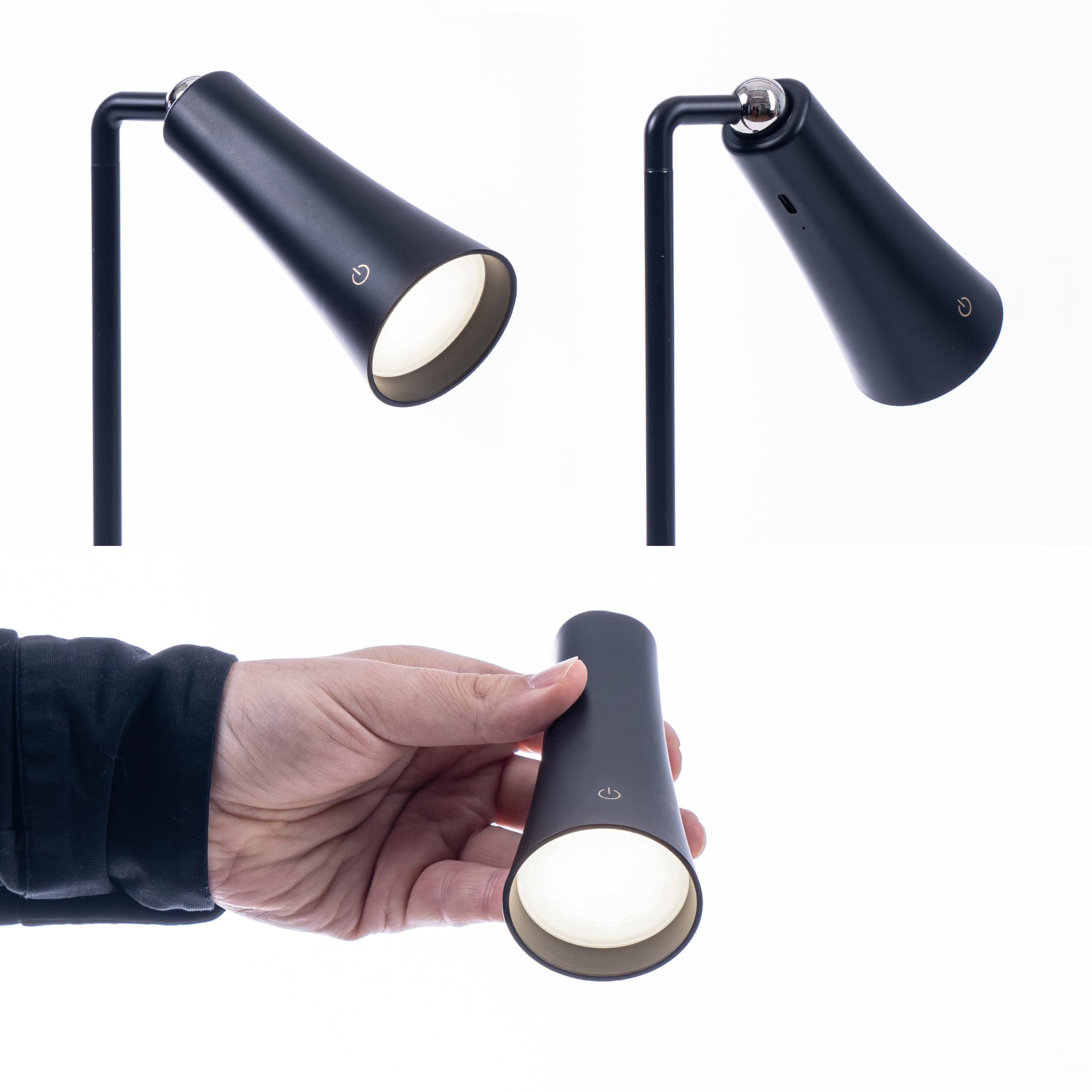 Lytup Flute Lamp - 4-In-1 Rechargeable Led Desk, Wall, Clamp Lamp & Flashlight With Magnetic Base, 4-Level Brightness, 270° Flexible Arm, Usb-C Charging, Ideal For Home Office & Bedside - Black