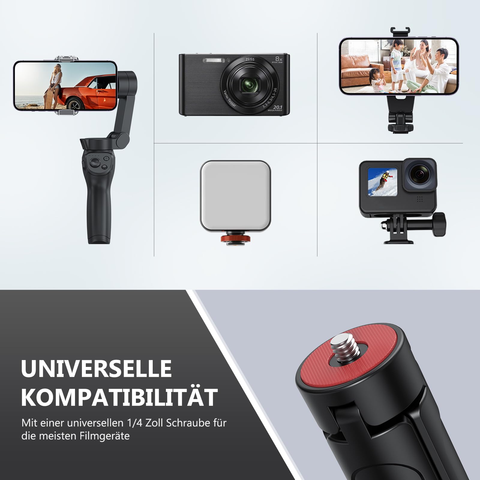 Vrig Tp05 Extendable Mini Camera Tripod With 1/4" Screw, Portable Desktop Tripod Selfie Stick Handle Grip Handheld Mount For Camera Vlog Cell Phone Holder Fill-In Light Gimbal Grip Stabilizer