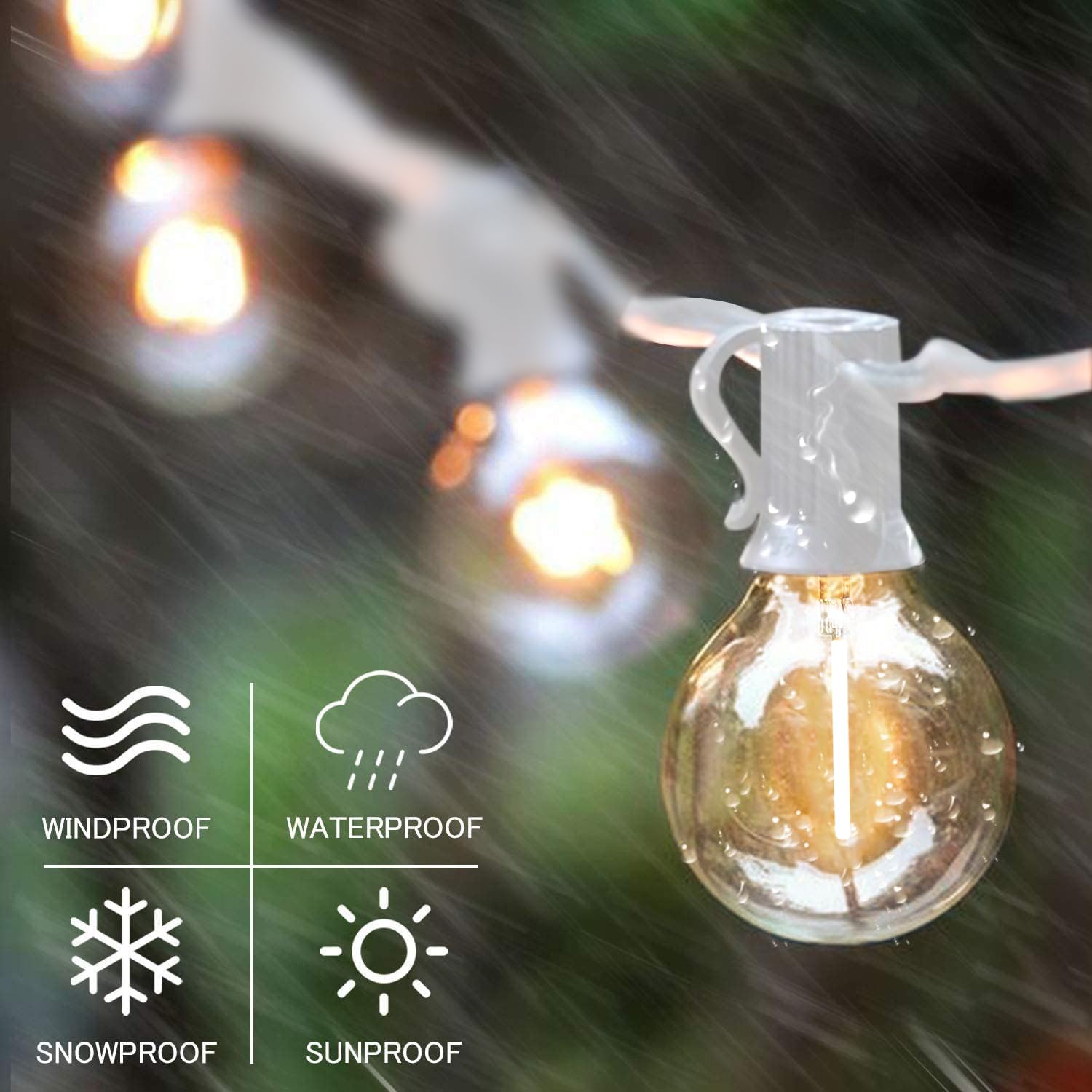 Sunthin Outdoor White String Lights, 27Ft White Patio Lights With 14 G40 Shatterproof Led Bulbs(1 Spare), Waterproof Hanging Outside Lights For Yard, Porch, Deck, Garden, Pergola