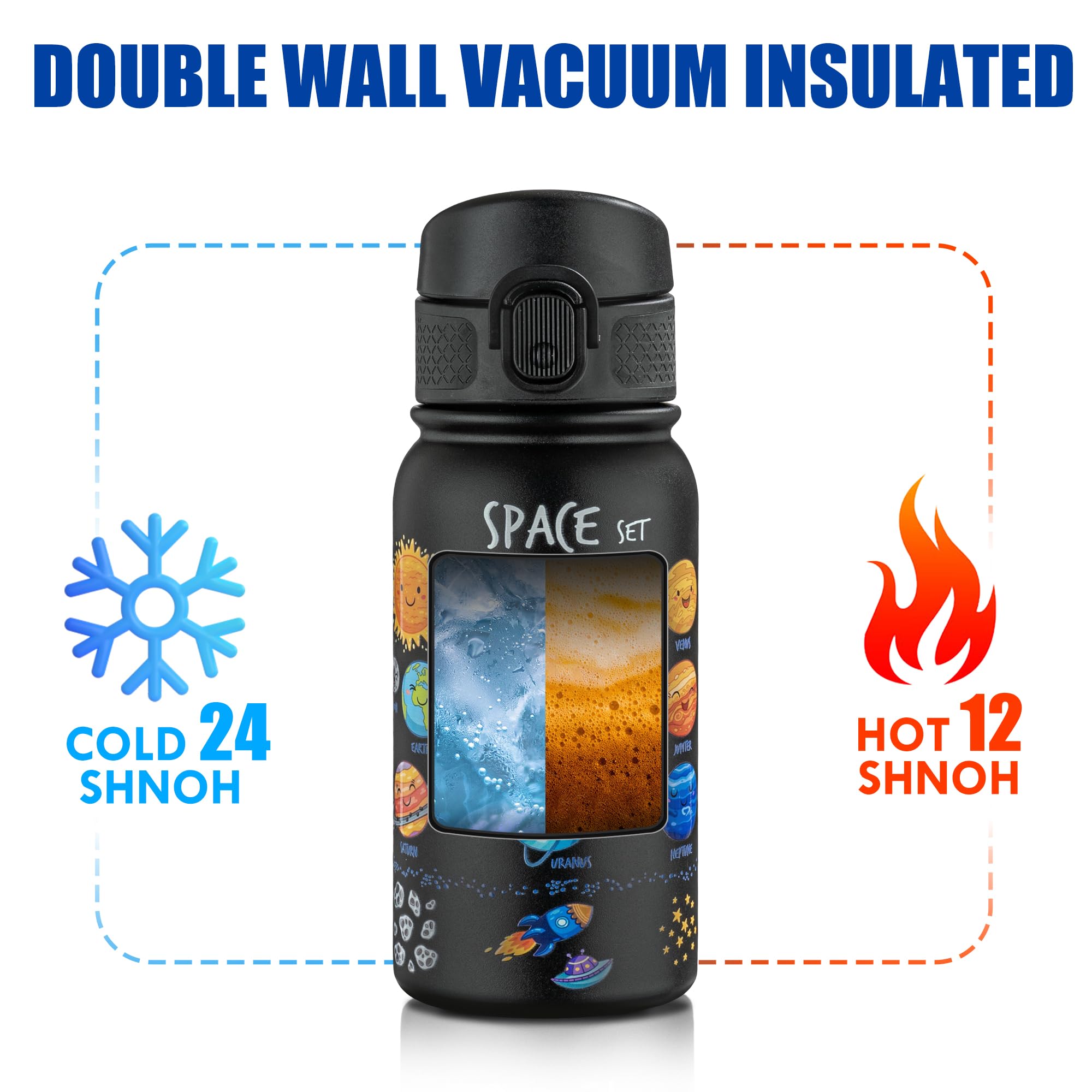 Oldley 12Oz Kids Water Bottle, Stainless Steel Insulated Water Bottle For Kids, With Straws Leak-Pr