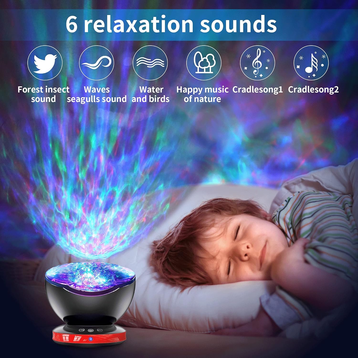 Kiosbibi Ocean Wave Projector, White Noise Night Light For Kids Bedroom, Remote And Timer, Bluetooth Speaker, Color Changing Led Projector Lamp For Adult Room Home Decor