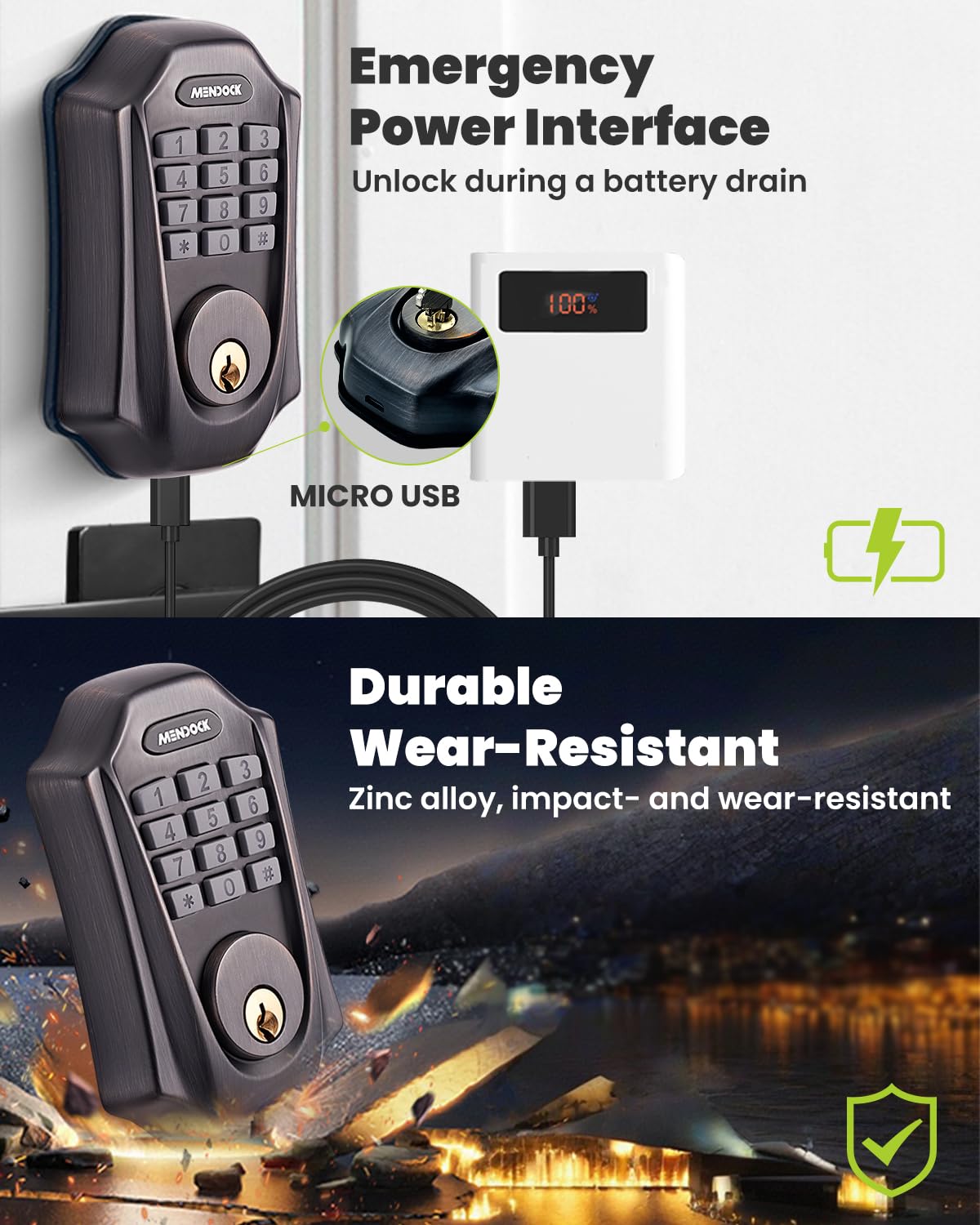 Mendock Keyless-Entry Deadbolt Smart Lock: Uf01 Greenshield Digital Exterior Locks For Front Door, Touch-Control Keyless Door Lock With Keypad Smartphone Control, Waterproof Ip54 (Venetian Bronze)