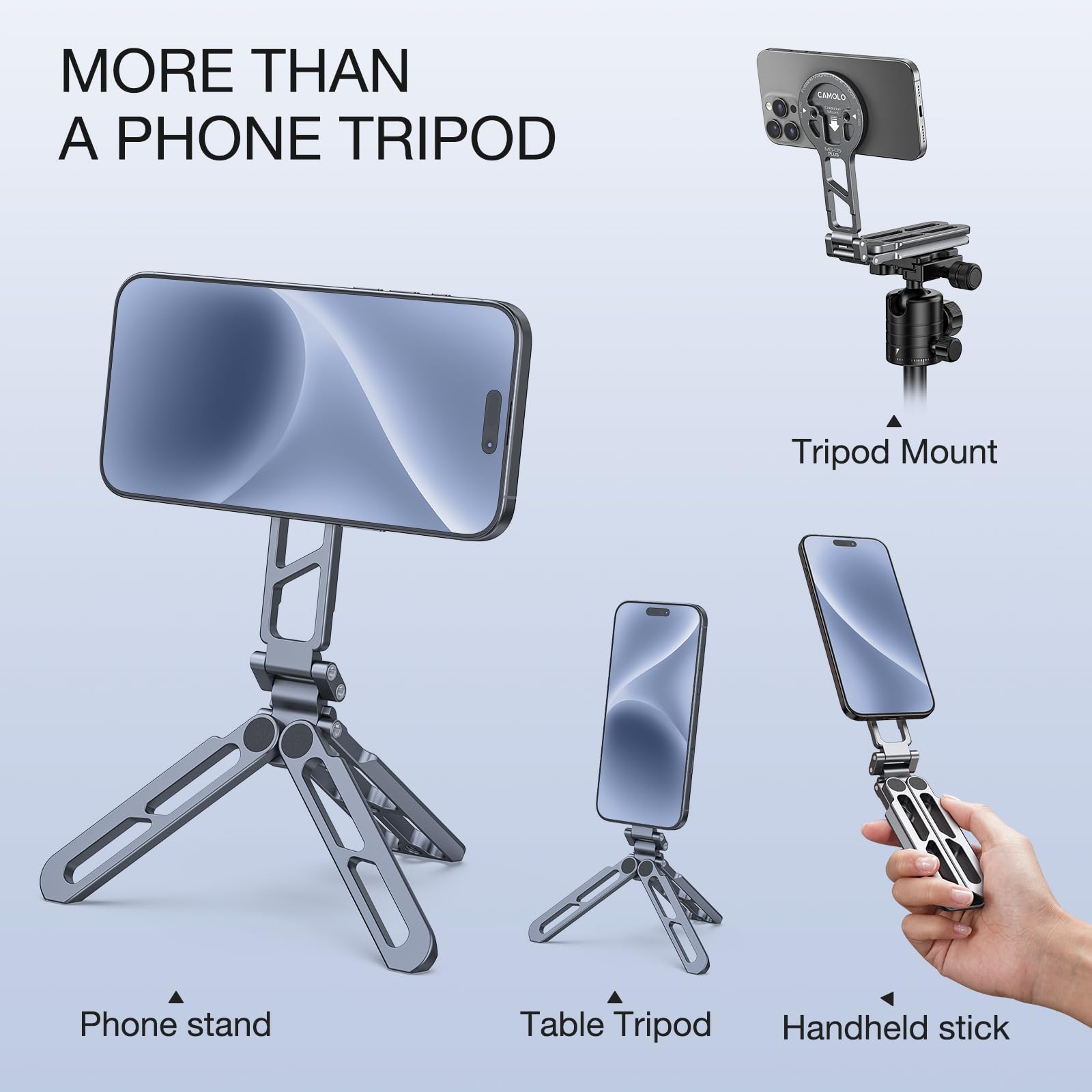 Camolo Geek Magnetic Pocket Phone Tripod Foldable Compatible With Magsafe For Iphone 15/14/13/12 Plus Pro Max Series, Mg-05 Plus Cell Phone Tripod Mount Handle Smartphone Desk Stand Travel All In One