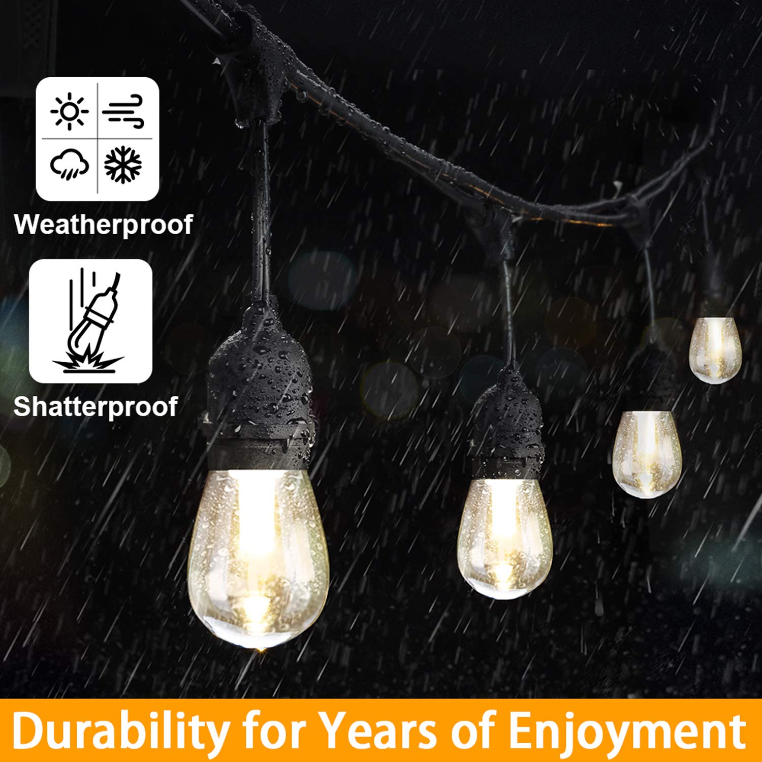 Mlambert 3-Color In 1 Solar String Lights Outdoor Waterproof Dimmable, 48Ft Remote Led Patio Lights,15 Hanging Sockets Shatterproof Light For Backyard
